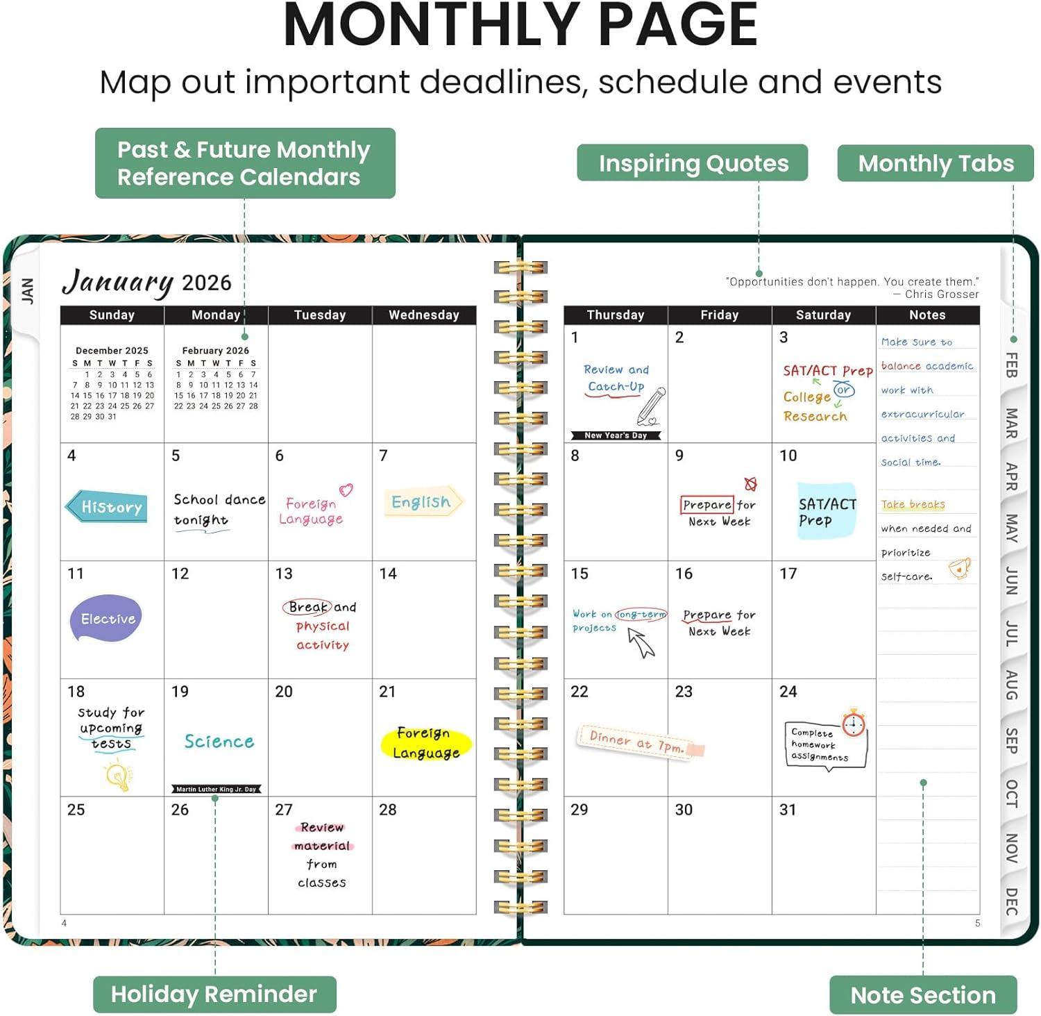 image:image2026 Planner Weekly and Monthly Calendar Planner for Women Jan 2026 Dec 2026 Hardcover Planning Agenda book with Tabs Spiral Bound Inner Pocket Perfect for School Office Supplies 63 x 85 ButterflyCVerdant Bloom
