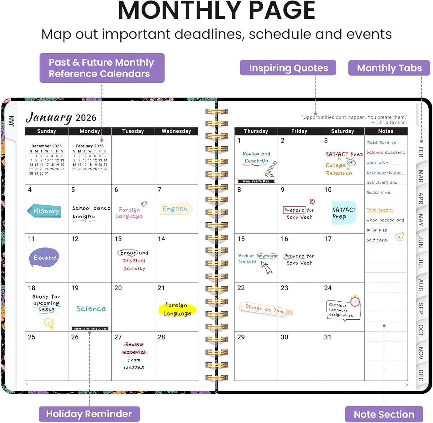 image:image2026 Planner Weekly and Monthly Calendar Planner for Women Jan 2026 Dec 2026 Hardcover Planning Agenda book with Tabs Spiral Bound Inner Pocket Perfect for School Office Supplies 63 x 85 ButterflyBFall Harmony