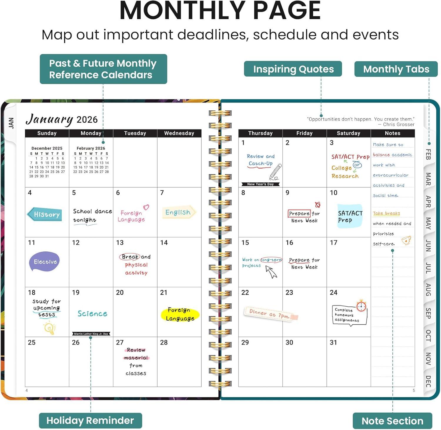 image:image2026 Planner Weekly and Monthly Calendar Planner for Women Jan 2026 Dec 2026 Hardcover Planning Agenda book with Tabs Spiral Bound Inner Pocket Perfect for School Office Supplies 63 x 85 ButterflyOTropical Palms