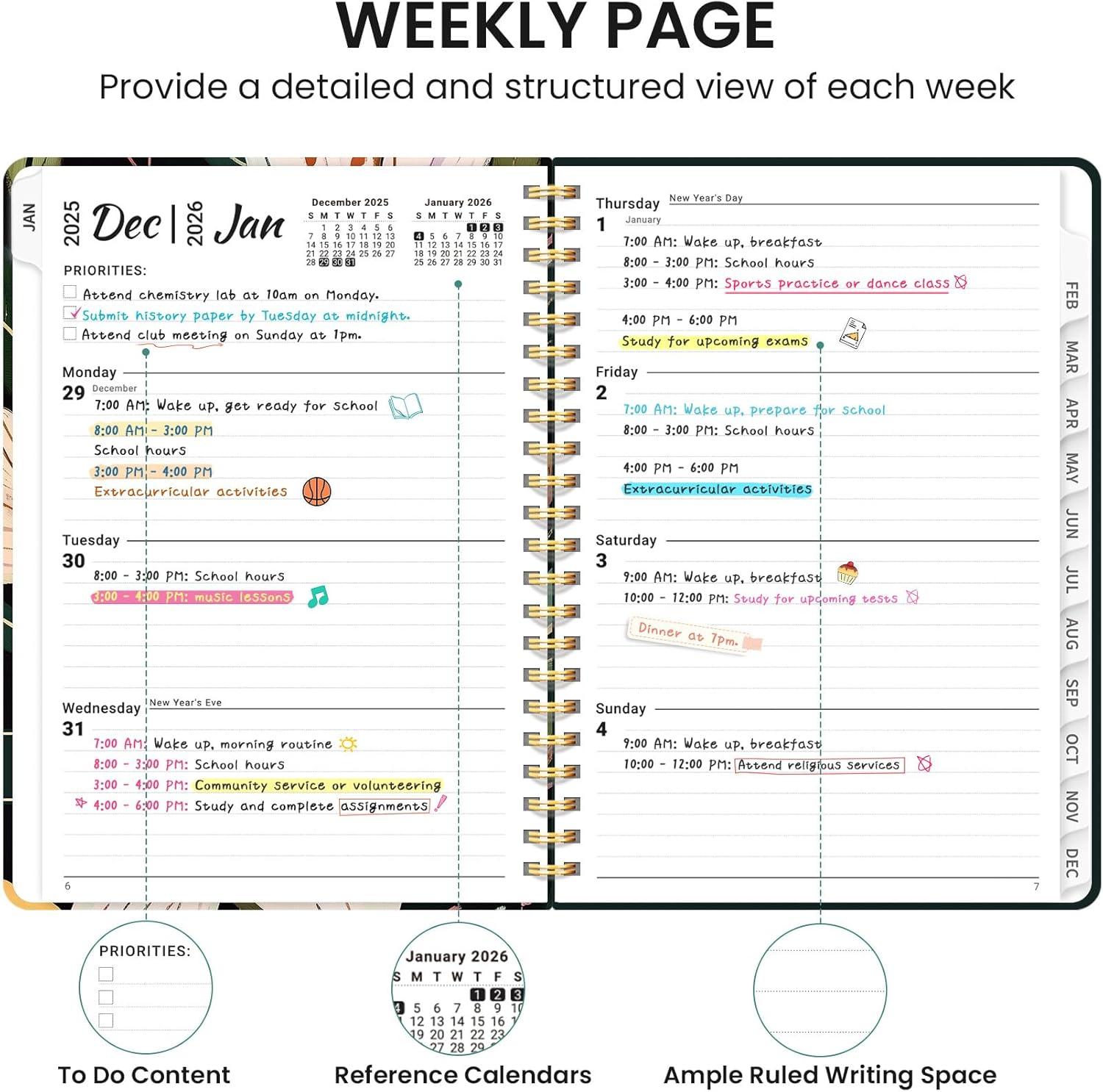 image:image2026 Planner Weekly and Monthly Calendar Planner for Women Jan 2026 Dec 2026 Hardcover Planning Agenda book with Tabs Spiral Bound Inner Pocket Perfect for School Office Supplies 63 x 85 ButterflyUSoft Lily