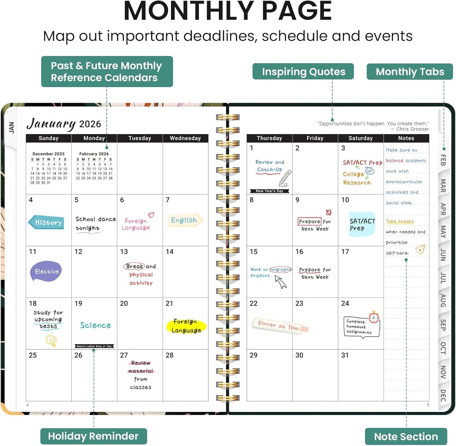image:image2026 Planner Weekly and Monthly Calendar Planner for Women Jan 2026 Dec 2026 Hardcover Planning Agenda book with Tabs Spiral Bound Inner Pocket Perfect for School Office Supplies 63 x 85 ButterflyUSoft Lily