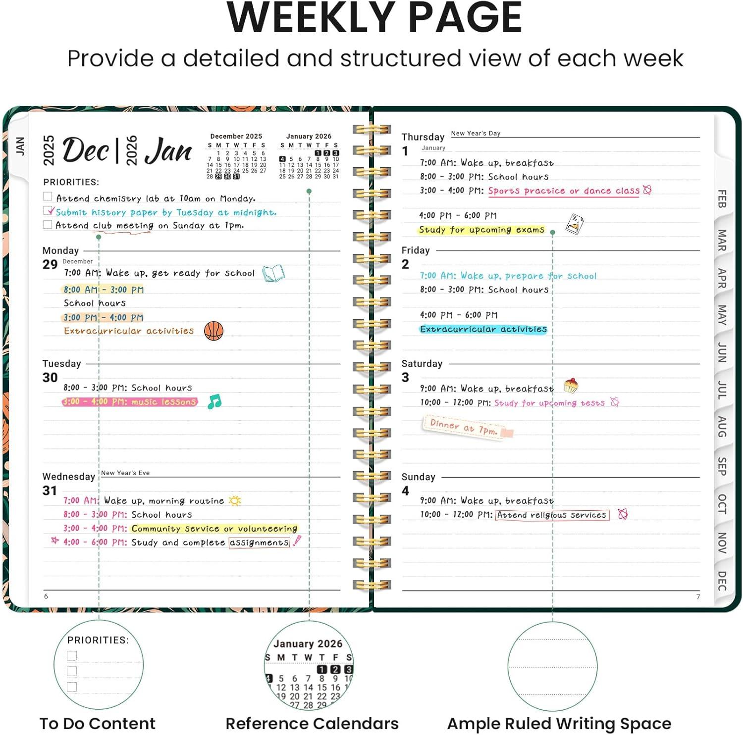 image:image2026 Planner Weekly and Monthly Calendar Planner for Women Jan 2026 Dec 2026 Hardcover Planning Agenda book with Tabs Spiral Bound Inner Pocket Perfect for School Office Supplies 63 x 85 ButterflyCVerdant Bloom