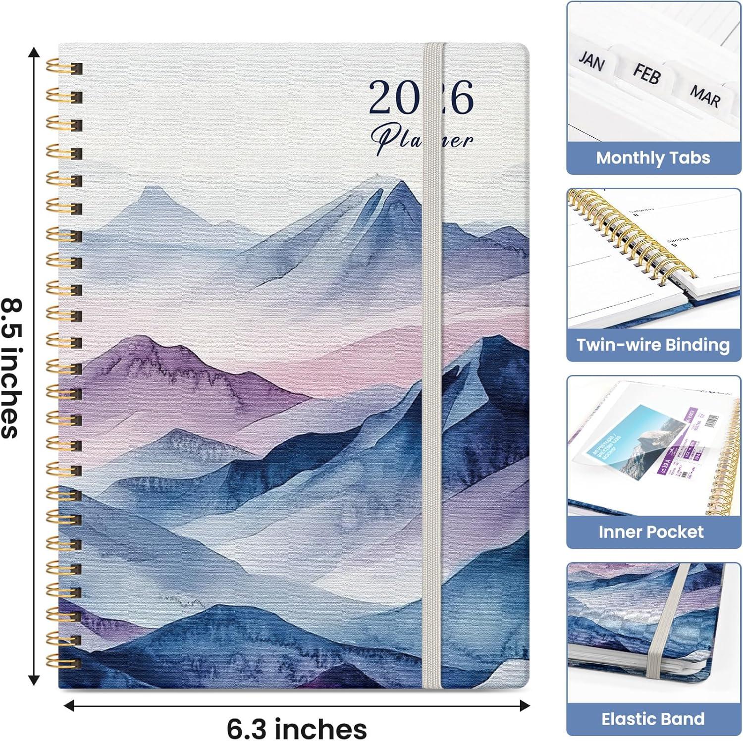 image:image2026 Planner Weekly and Monthly Calendar Planner for Women Jan 2026 Dec 2026 Hardcover Planning Agenda book with Tabs Spiral Bound Inner Pocket Perfect for School Office Supplies 63 x 85 ButterflyUDistant Peaks