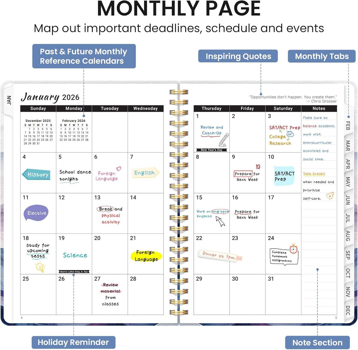 image:image2026 Planner Weekly and Monthly Calendar Planner for Women Jan 2026 Dec 2026 Hardcover Planning Agenda book with Tabs Spiral Bound Inner Pocket Perfect for School Office Supplies 63 x 85 ButterflyUDistant Peaks