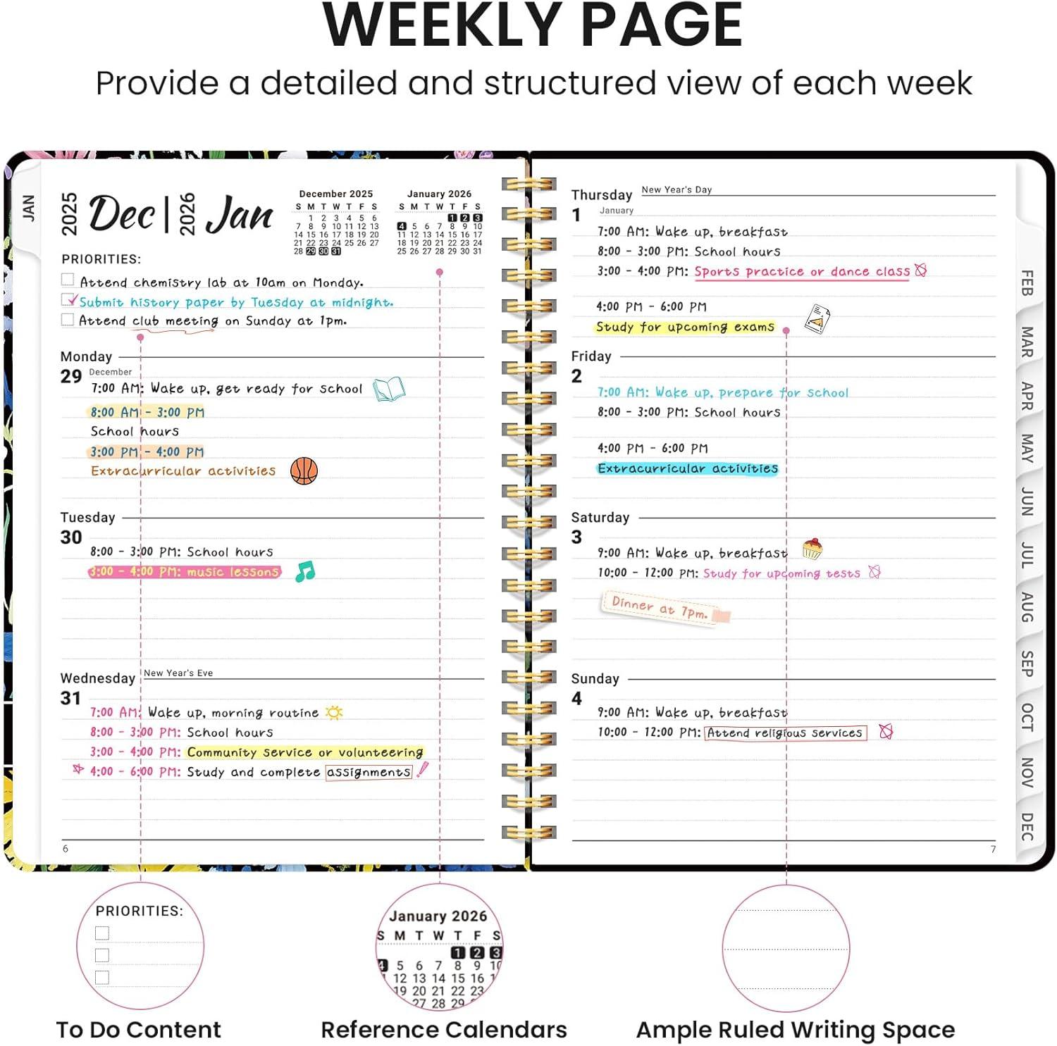 image:image2026 Planner Weekly and Monthly Calendar Planner for Women Jan 2026 Dec 2026 Hardcover Planning Agenda book with Tabs Spiral Bound Inner Pocket Perfect for School Office Supplies 63 x 85 ButterflyCPainted Garden