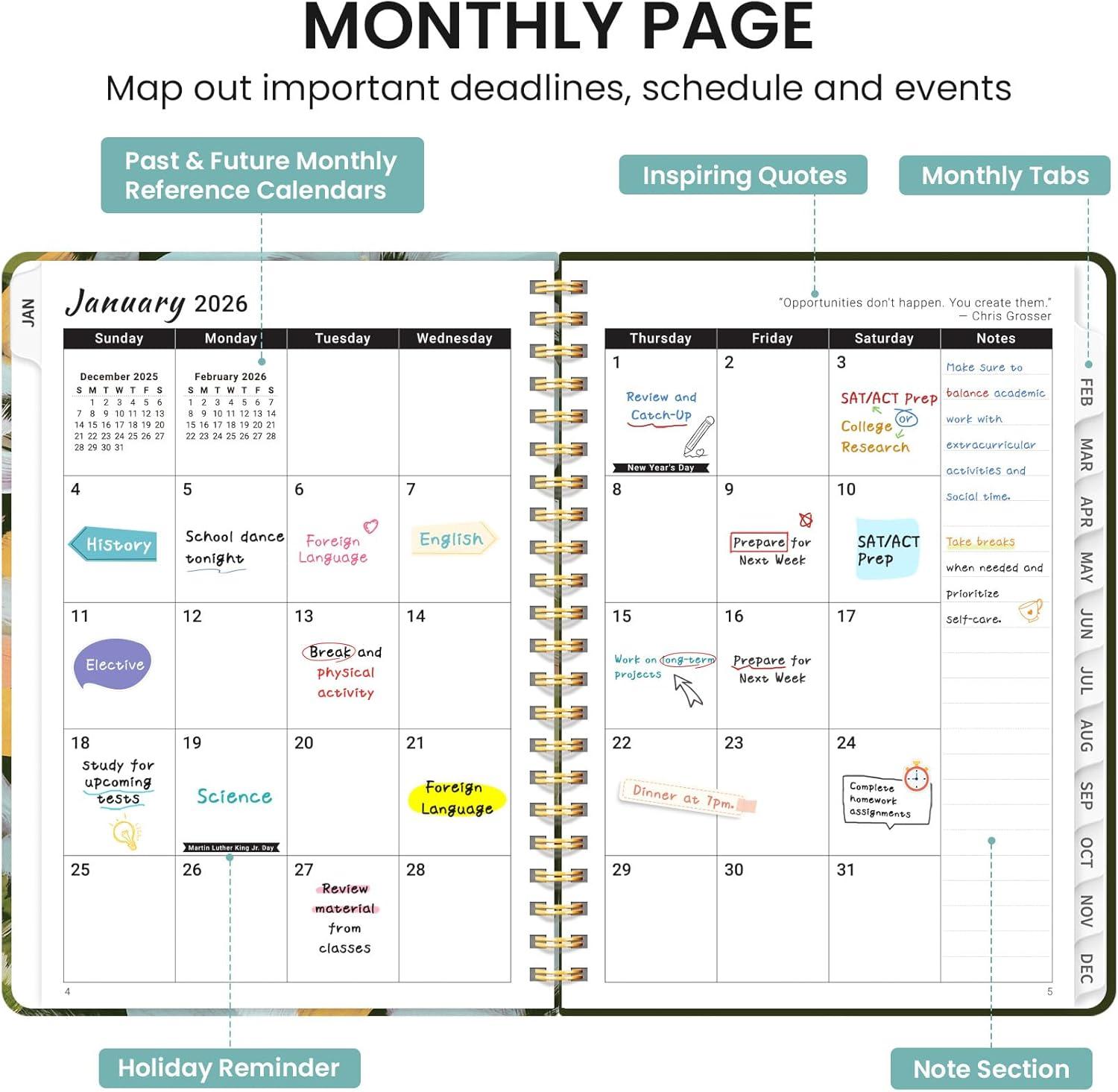 image:image2026 Planner Weekly and Monthly Calendar Planner for Women Jan 2026 Dec 2026 Hardcover Planning Agenda book with Tabs Spiral Bound Inner Pocket Perfect for School Office Supplies 63 x 85 ButterflyOSoft Petals
