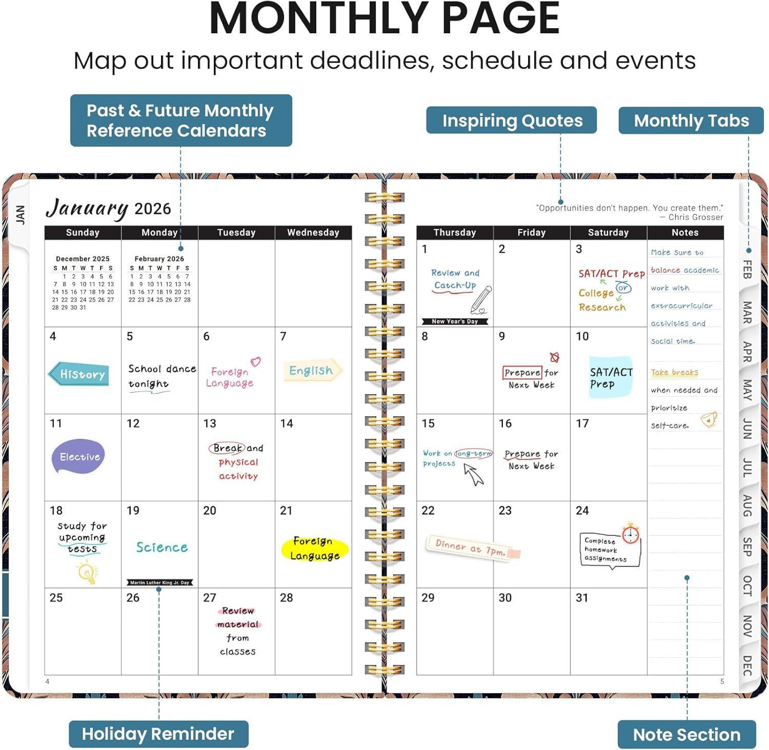 image:image2026 Planner Weekly and Monthly Calendar Planner for Women Jan 2026 Dec 2026 Hardcover Planning Agenda book with Tabs Spiral Bound Inner Pocket Perfect for School Office Supplies 63 x 85 ButterflyCRegal Petals