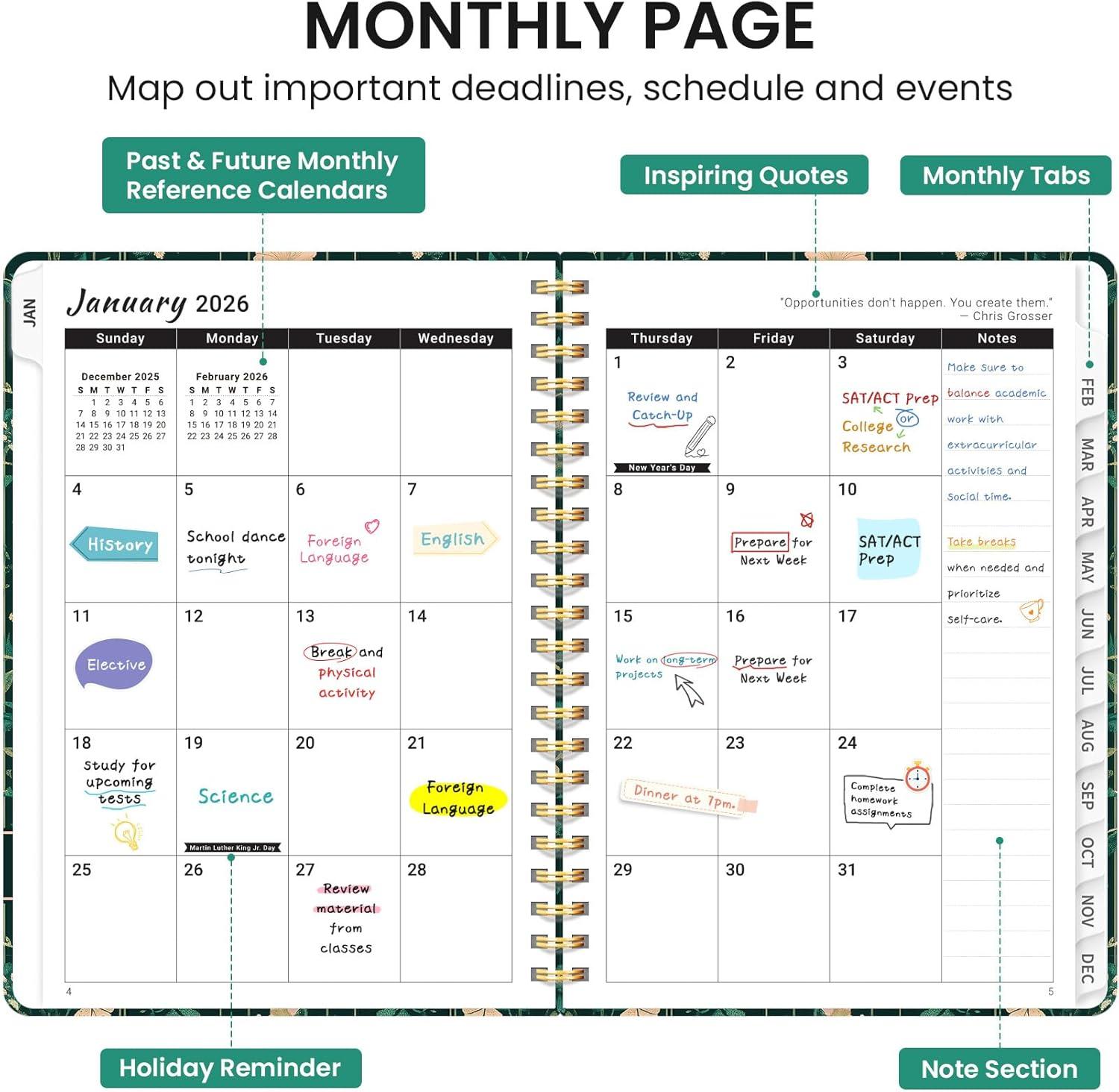 image:image2026 Planner Weekly and Monthly Calendar Planner for Women Jan 2026 Dec 2026 Hardcover Planning Agenda book with Tabs Spiral Bound Inner Pocket Perfect for School Office Supplies 63 x 85 ButterflyFBotanical Waltz