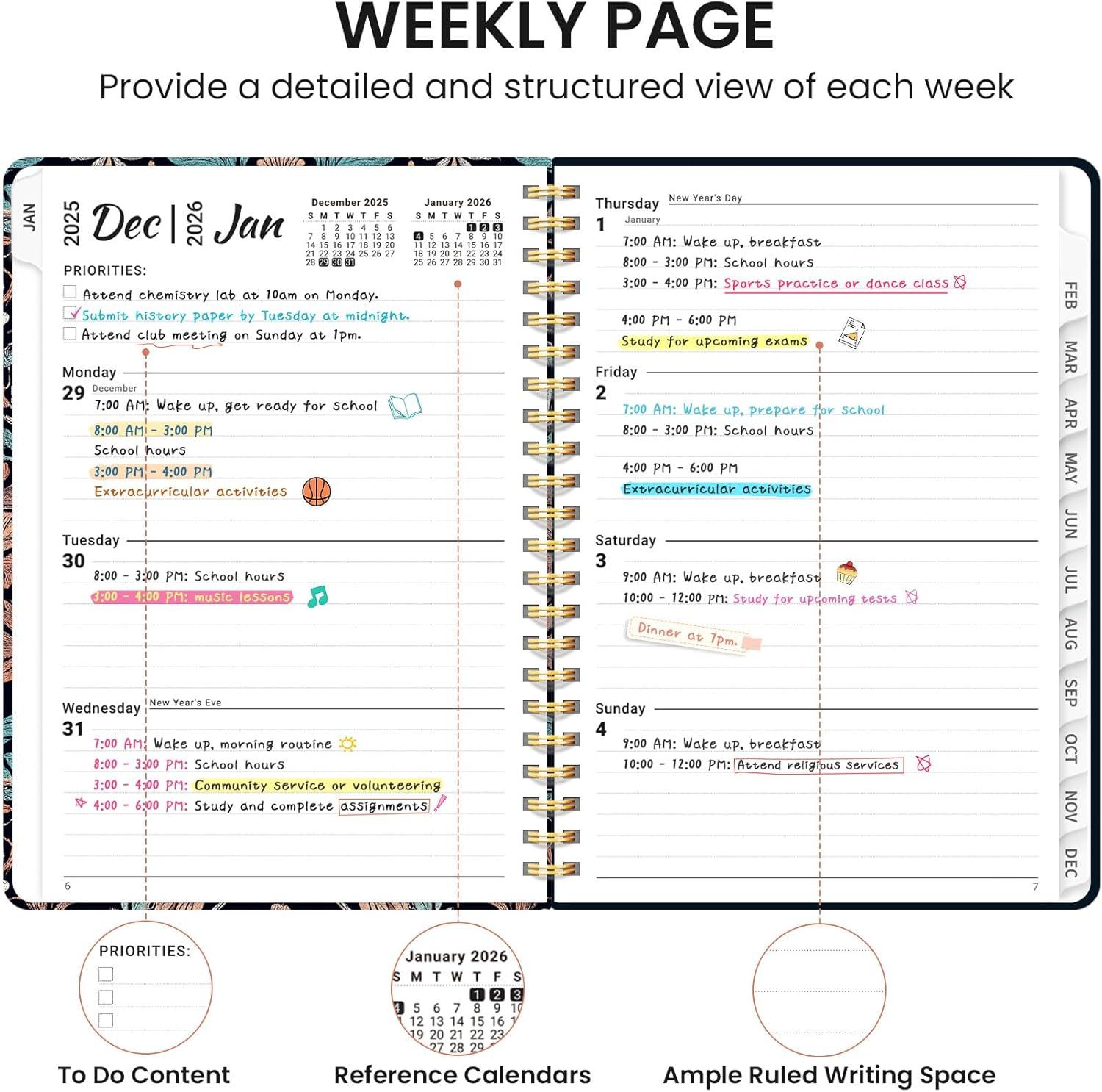 image:image2026 Planner Weekly and Monthly Calendar Planner for Women Jan 2026 Dec 2026 Hardcover Planning Agenda book with Tabs Spiral Bound Inner Pocket Perfect for School Office Supplies 63 x 85 ButterflyCVerdant Leaf