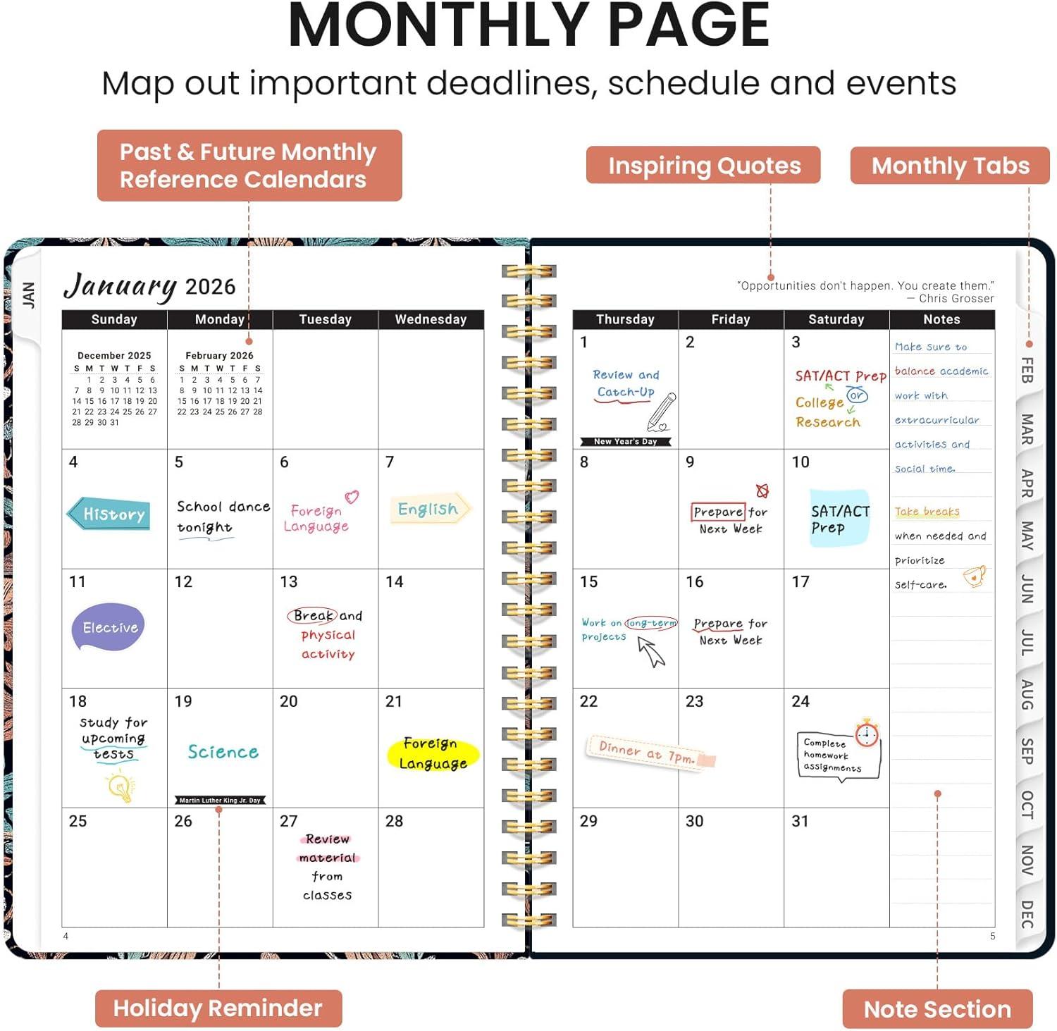 image:image2026 Planner Weekly and Monthly Calendar Planner for Women Jan 2026 Dec 2026 Hardcover Planning Agenda book with Tabs Spiral Bound Inner Pocket Perfect for School Office Supplies 63 x 85 ButterflyCVerdant Leaf
