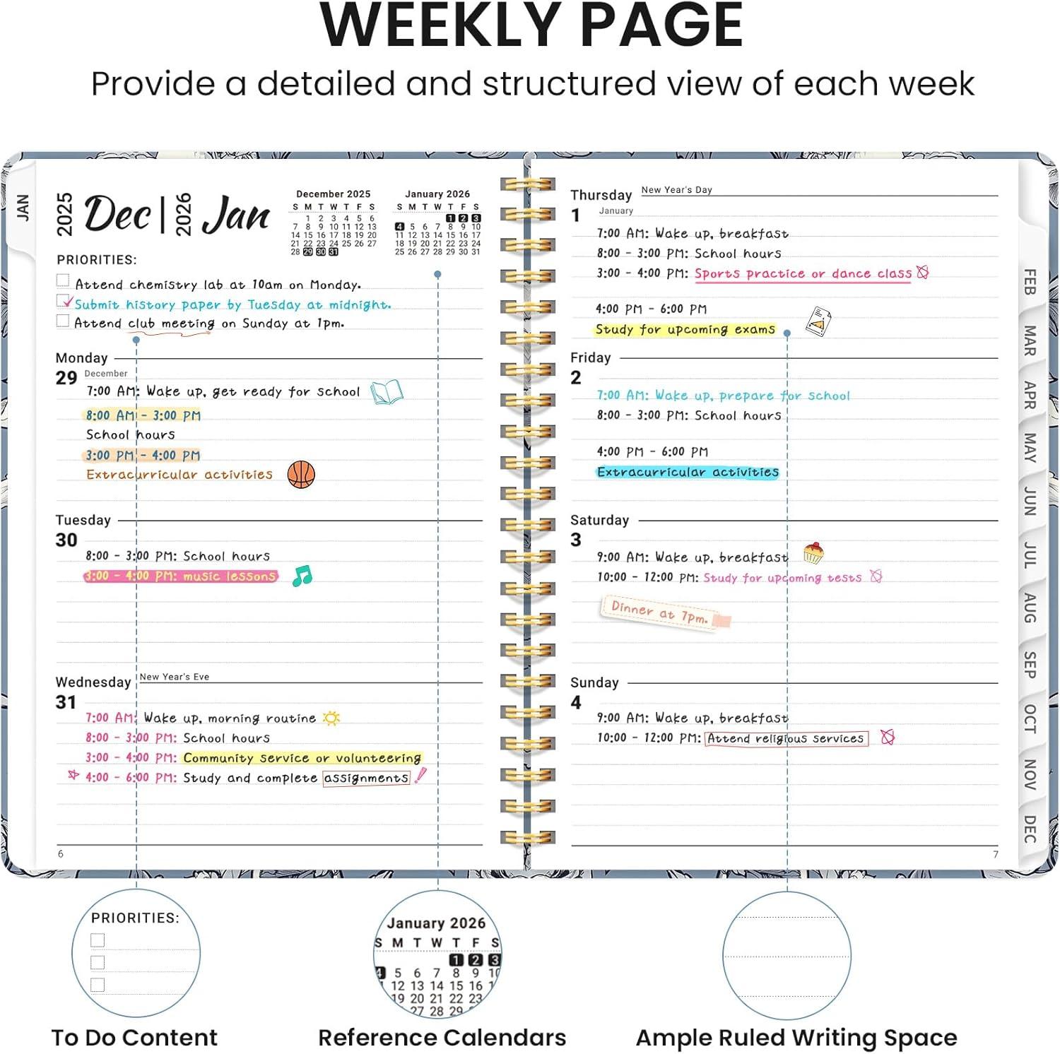 image:image2026 Planner Weekly and Monthly Calendar Planner for Women Jan 2026 Dec 2026 Hardcover Planning Agenda book with Tabs Spiral Bound Inner Pocket Perfect for School Office Supplies 63 x 85 ButterflyBButterfly Peony