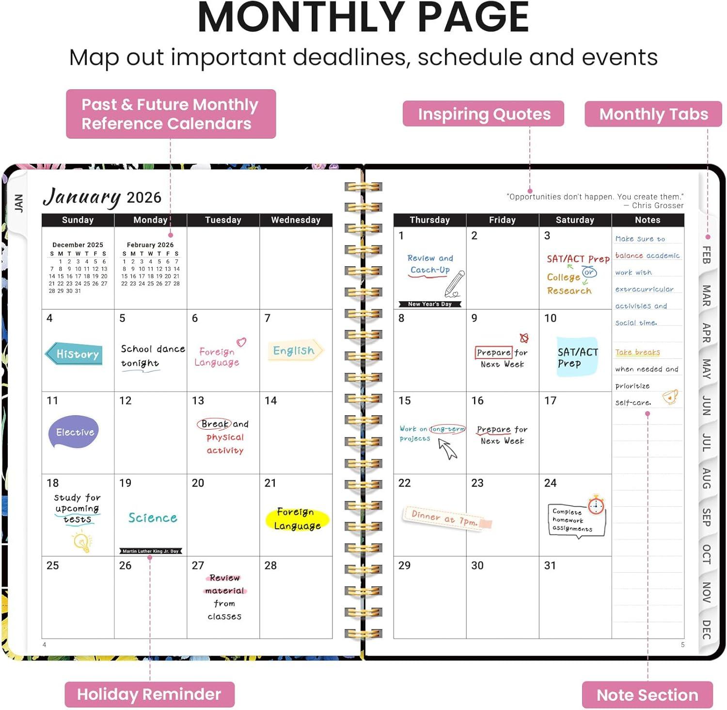 image:image2026 Planner Weekly and Monthly Calendar Planner for Women Jan 2026 Dec 2026 Hardcover Planning Agenda book with Tabs Spiral Bound Inner Pocket Perfect for School Office Supplies 63 x 85 ButterflyCPainted Garden