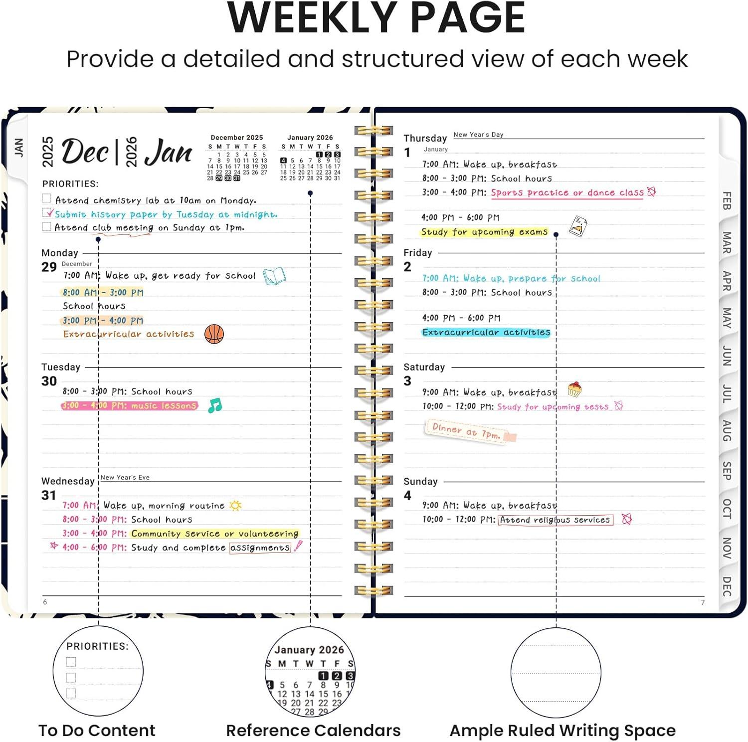 image:image2026 Planner Weekly and Monthly Calendar Planner for Women Jan 2026 Dec 2026 Hardcover Planning Agenda book with Tabs Spiral Bound Inner Pocket Perfect for School Office Supplies 63 x 85 ButterflyOSimple Daisy
