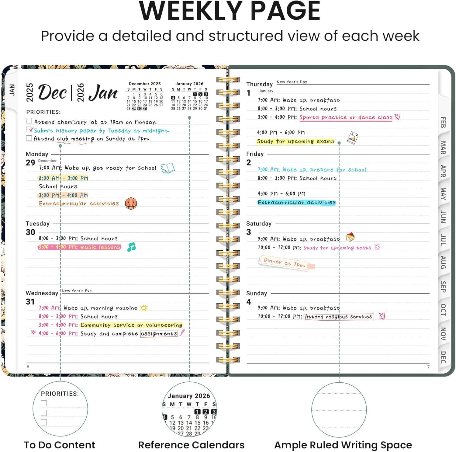 image:image2026 Planner Weekly and Monthly Calendar Planner for Women Jan 2026 Dec 2026 Hardcover Planning Agenda book with Tabs Spiral Bound Inner Pocket Perfect for School Office Supplies 63 x 85 ButterflyBDark Peony