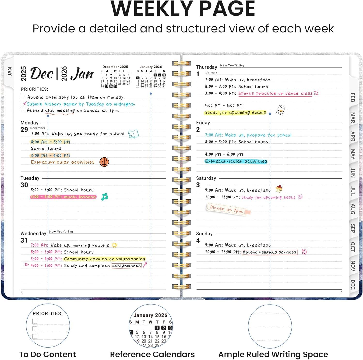 image:image2026 Planner Weekly and Monthly Calendar Planner for Women Jan 2026 Dec 2026 Hardcover Planning Agenda book with Tabs Spiral Bound Inner Pocket Perfect for School Office Supplies 63 x 85 ButterflyUDistant Peaks