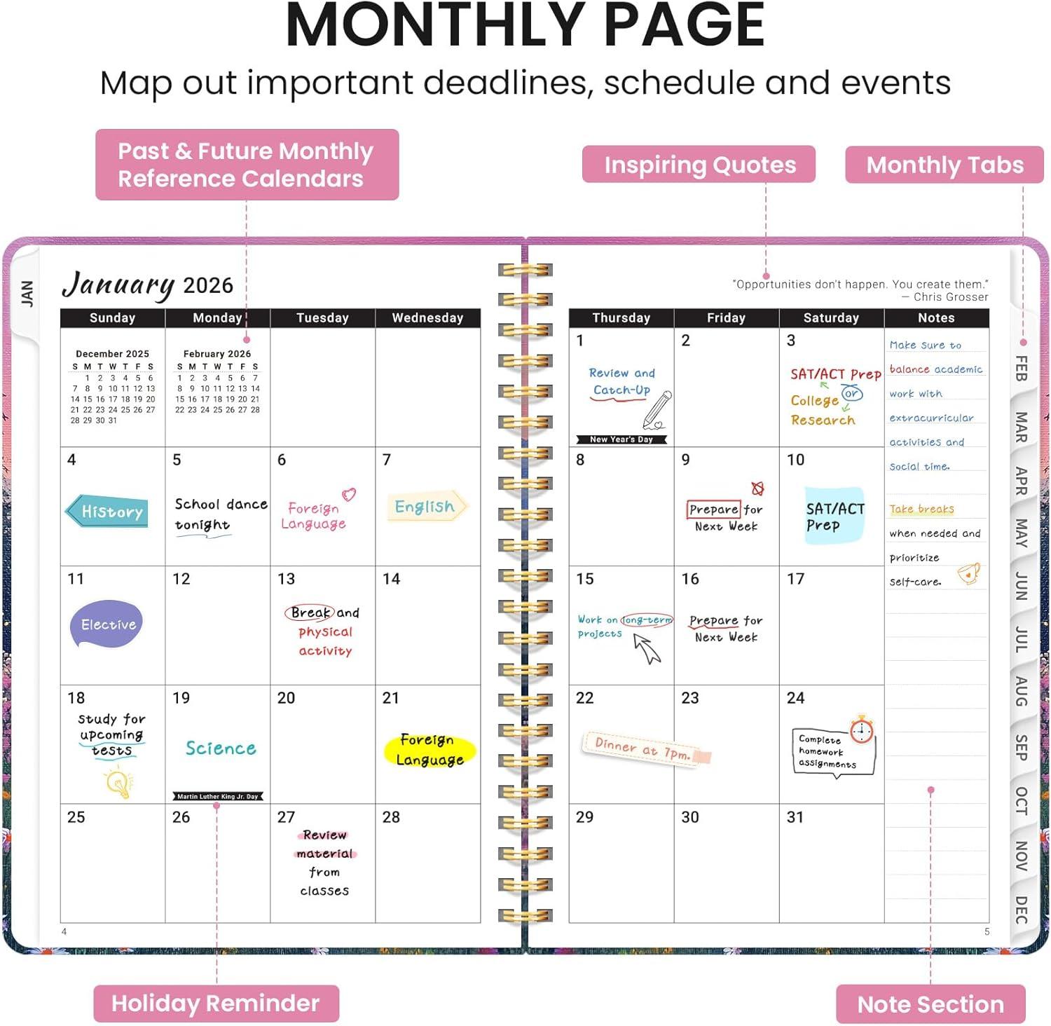 image:image2026 Planner Weekly and Monthly Calendar Planner for Women Jan 2026 Dec 2026 Hardcover Planning Agenda book with Tabs Spiral Bound Inner Pocket Perfect for School Office Supplies 63 x 85 ButterflyRTwilight Bloom