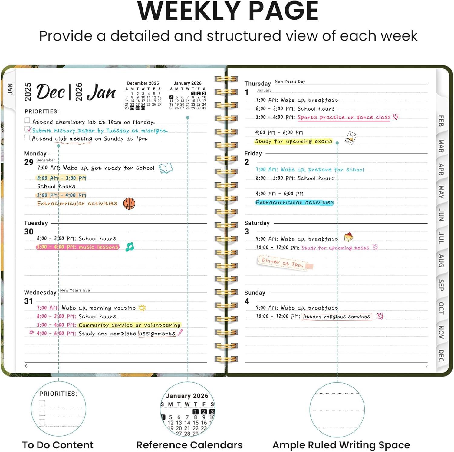 image:image2026 Planner Weekly and Monthly Calendar Planner for Women Jan 2026 Dec 2026 Hardcover Planning Agenda book with Tabs Spiral Bound Inner Pocket Perfect for School Office Supplies 63 x 85 ButterflyOSoft Petals