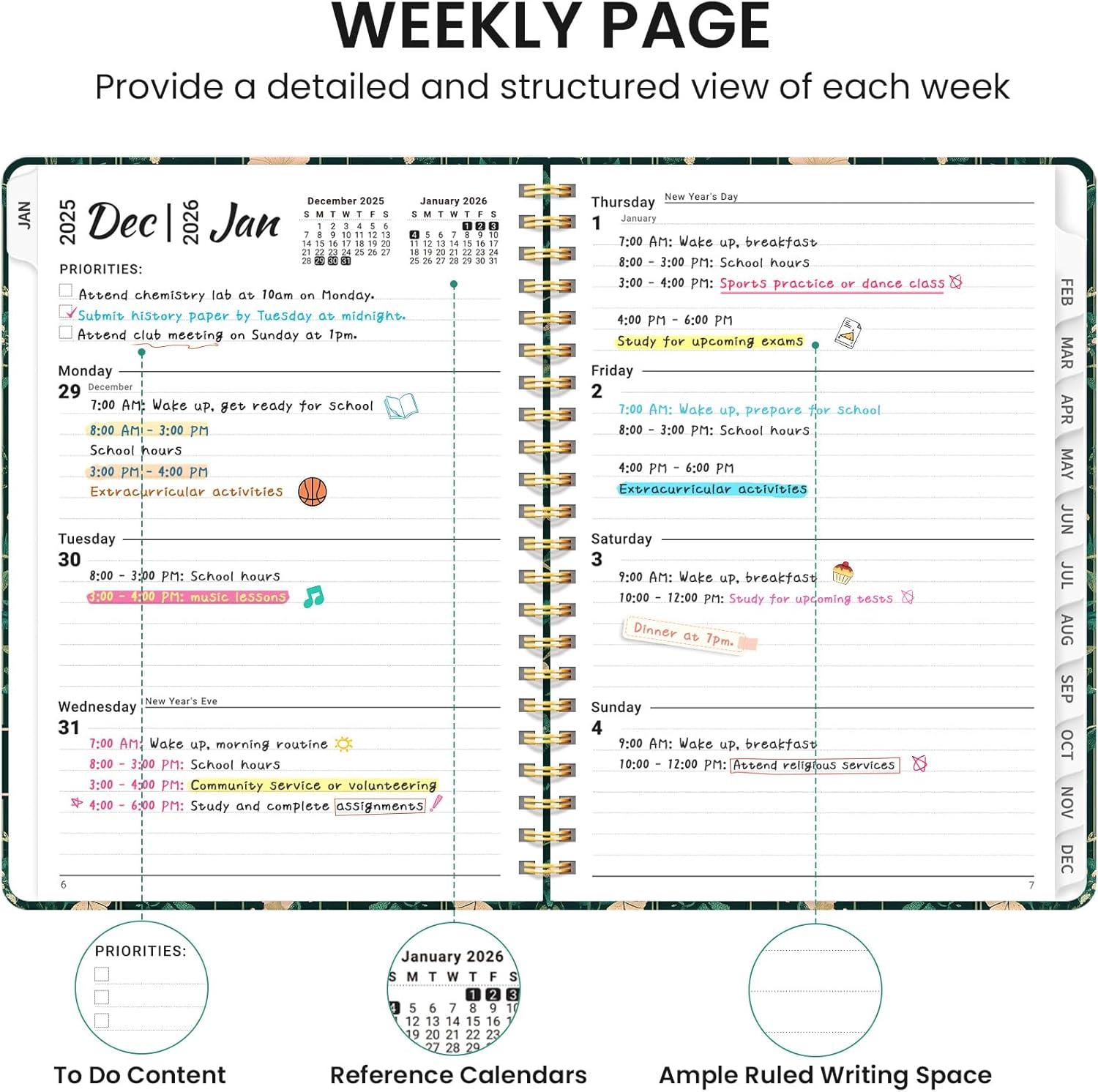 image:image2026 Planner Weekly and Monthly Calendar Planner for Women Jan 2026 Dec 2026 Hardcover Planning Agenda book with Tabs Spiral Bound Inner Pocket Perfect for School Office Supplies 63 x 85 ButterflyFBotanical Waltz