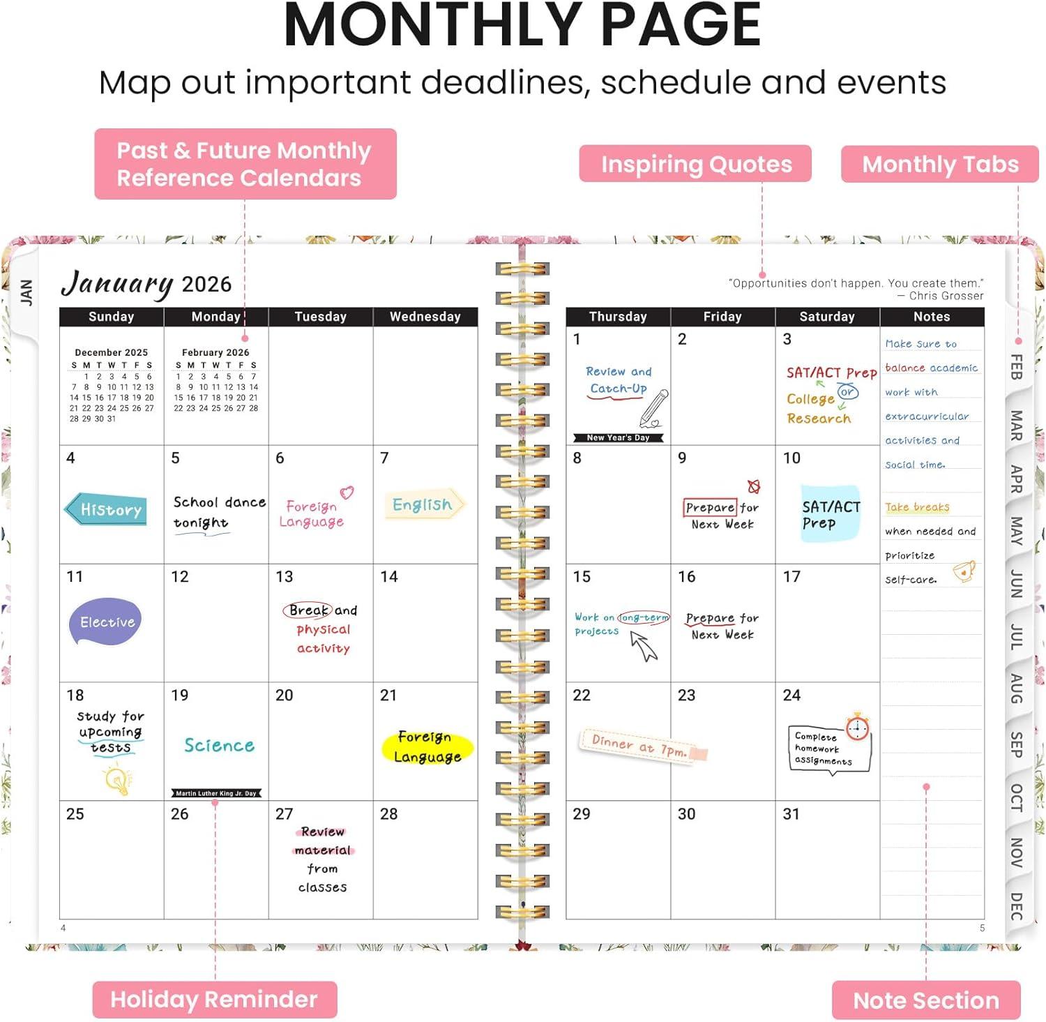 image:image2026 Planner Weekly and Monthly Calendar Planner for Women Jan 2026 Dec 2026 Hardcover Planning Agenda book with Tabs Spiral Bound Inner Pocket Perfect for School Office Supplies 63 x 85 ButterflyAWildflower