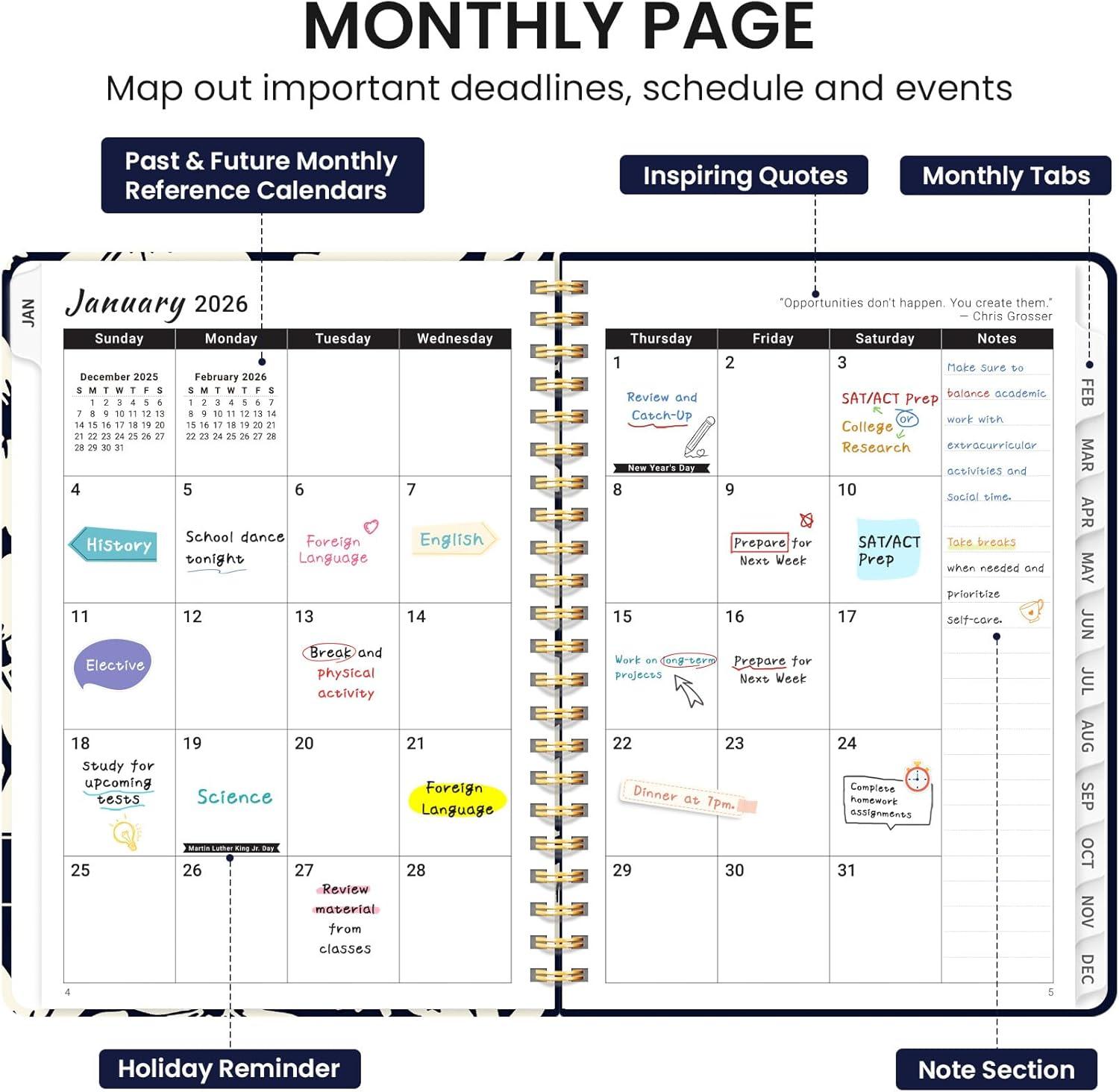 image:image2026 Planner Weekly and Monthly Calendar Planner for Women Jan 2026 Dec 2026 Hardcover Planning Agenda book with Tabs Spiral Bound Inner Pocket Perfect for School Office Supplies 63 x 85 ButterflyOSimple Daisy