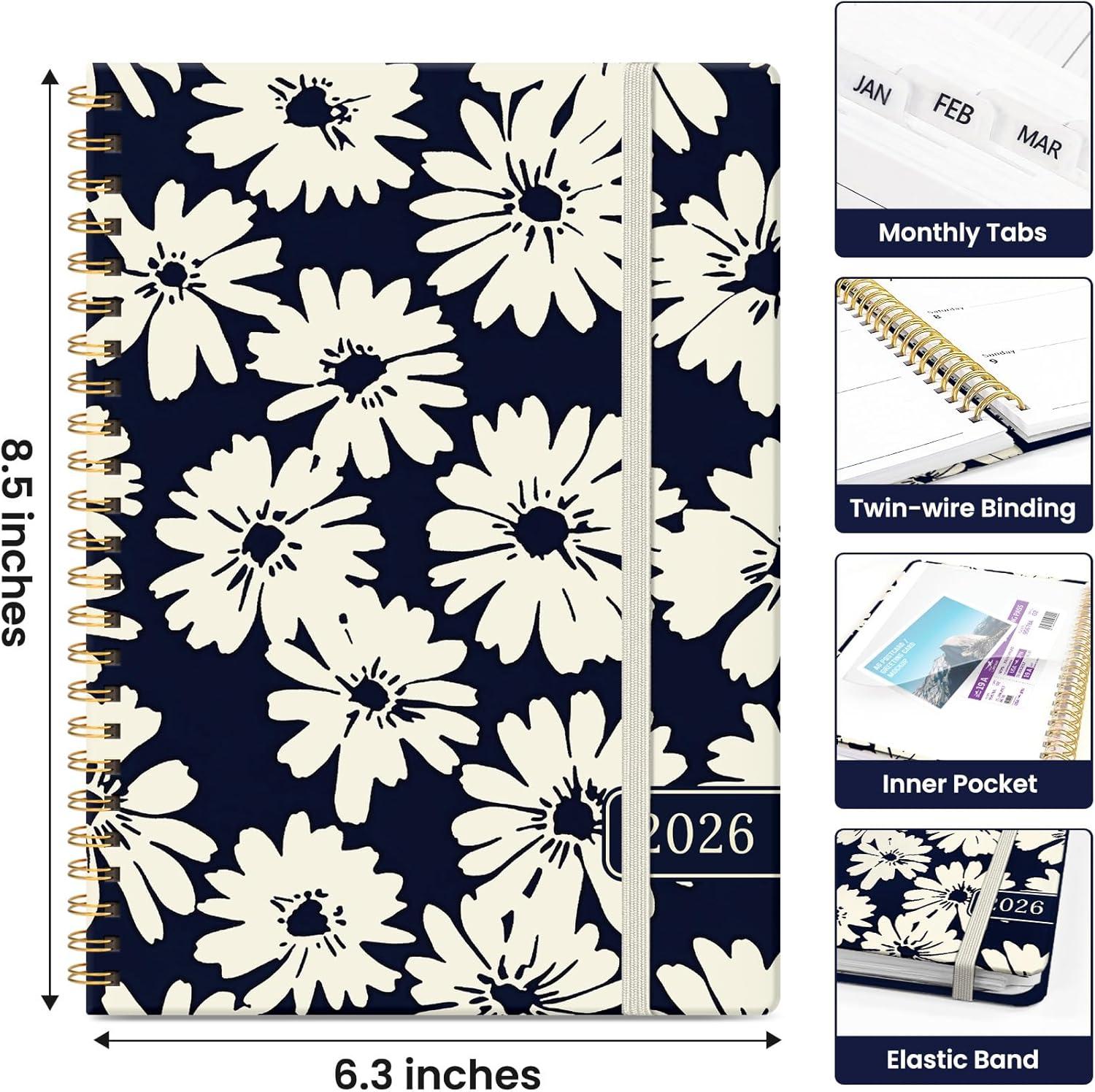 image:image2026 Planner Weekly and Monthly Calendar Planner for Women Jan 2026 Dec 2026 Hardcover Planning Agenda book with Tabs Spiral Bound Inner Pocket Perfect for School Office Supplies 63 x 85 ButterflyOSimple Daisy