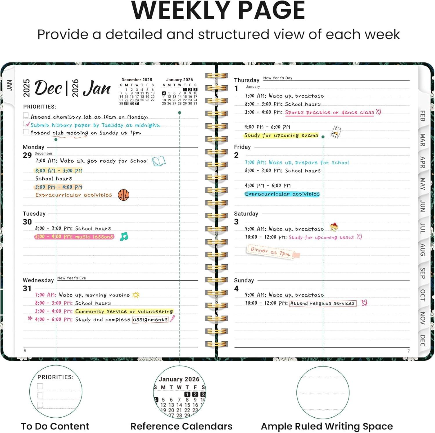 image:image2026 Planner Weekly and Monthly Calendar Planner for Women Jan 2026 Dec 2026 Hardcover Planning Agenda book with Tabs Spiral Bound Inner Pocket Perfect for School Office Supplies 63 x 85 ButterflyFLight Floral