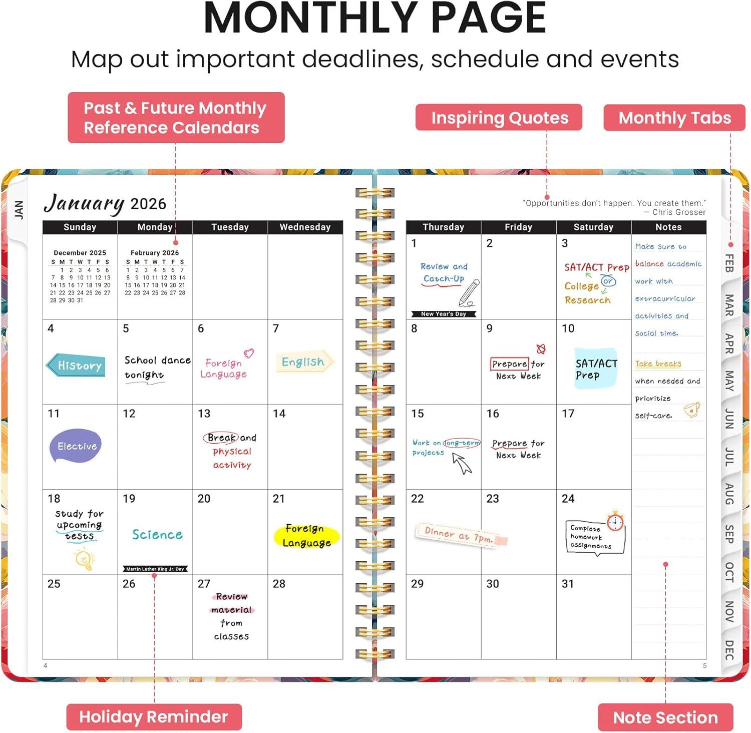 image:image2026 Planner Weekly and Monthly Calendar Planner for Women Jan 2026 Dec 2026 Hardcover Planning Agenda book with Tabs Spiral Bound Inner Pocket Perfect for School Office Supplies 63 x 85 ButterflyBPastel Garden
