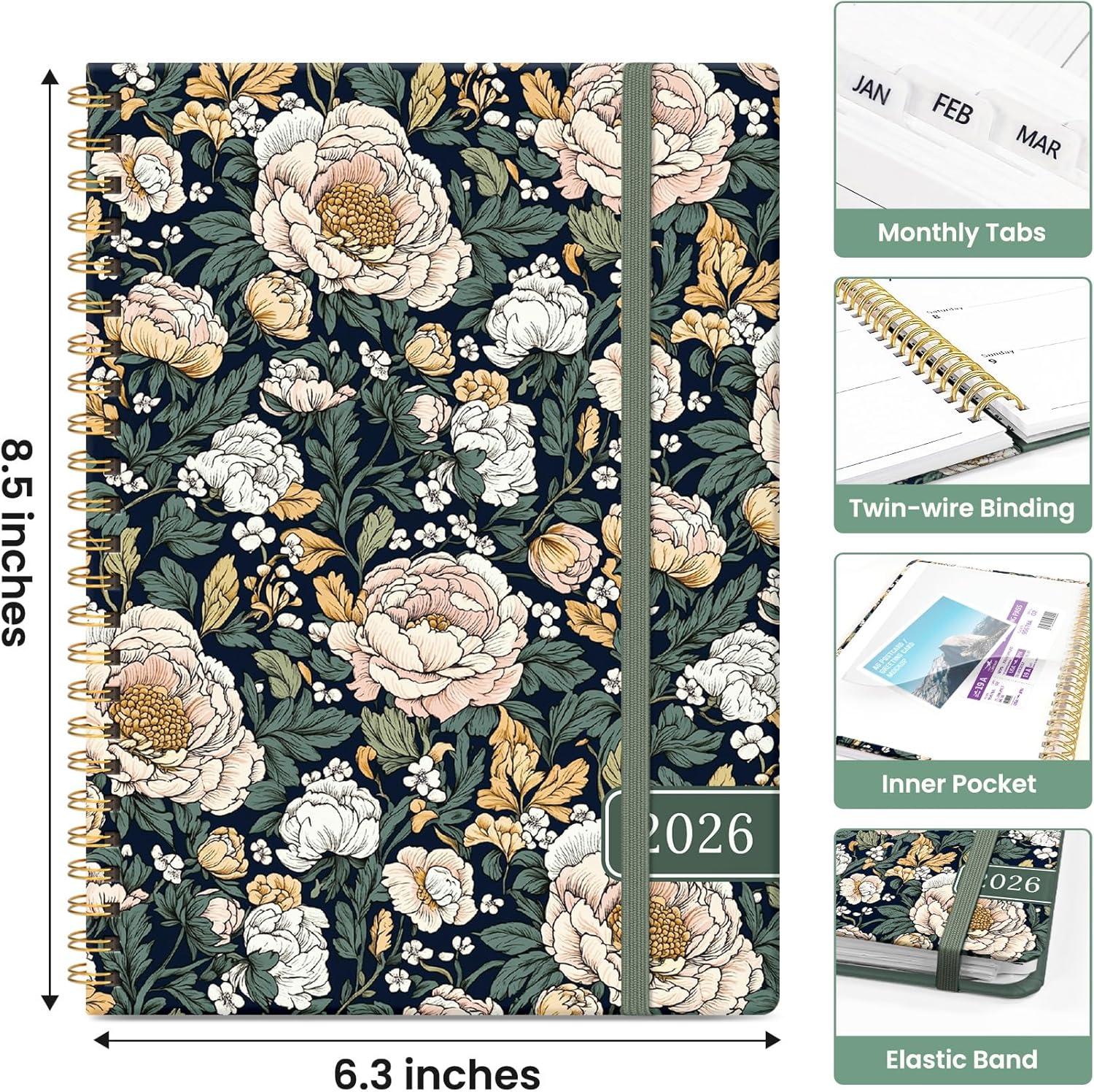 image:image2026 Planner Weekly and Monthly Calendar Planner for Women Jan 2026 Dec 2026 Hardcover Planning Agenda book with Tabs Spiral Bound Inner Pocket Perfect for School Office Supplies 63 x 85 ButterflyBDark Peony
