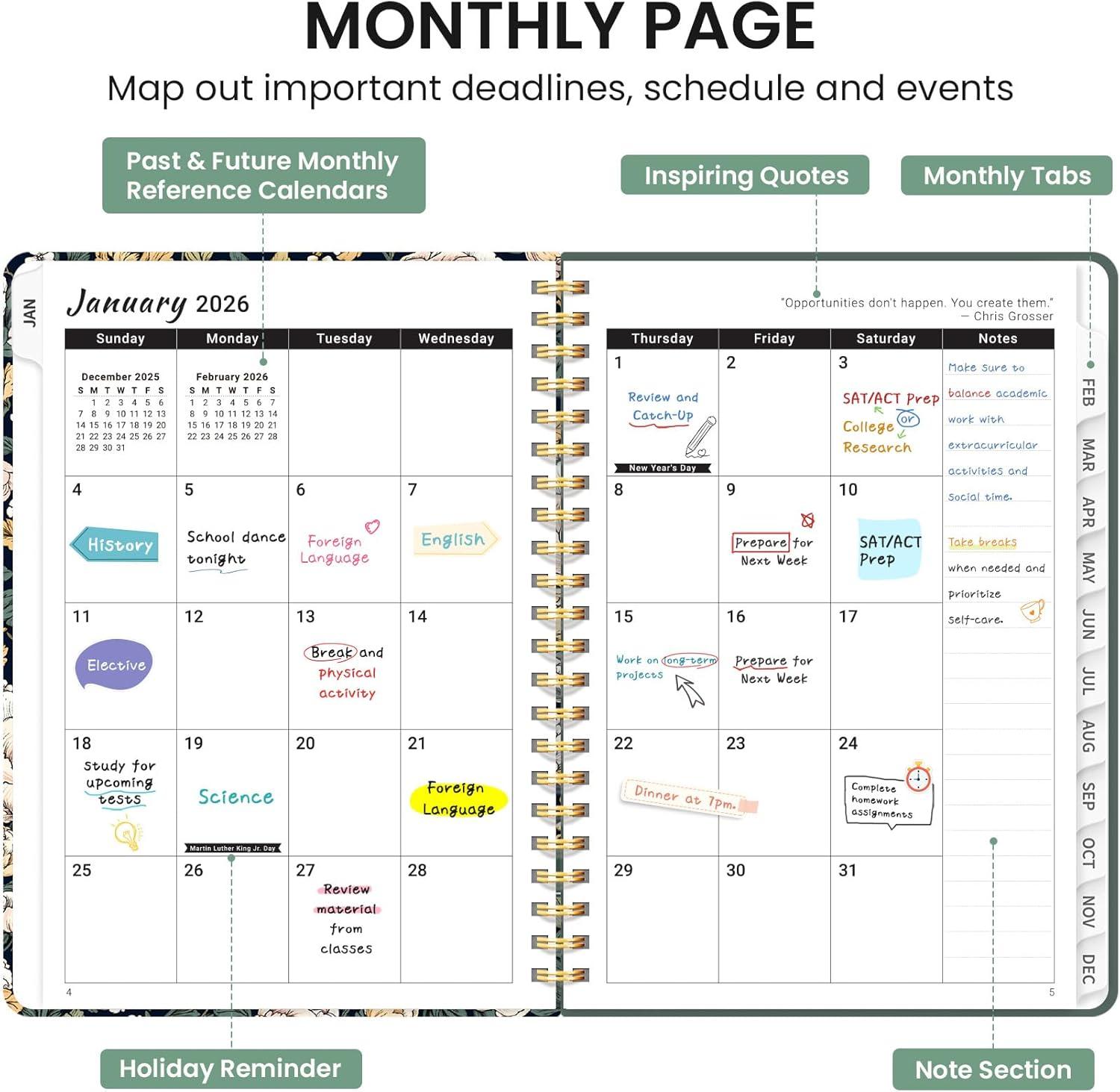 image:image2026 Planner Weekly and Monthly Calendar Planner for Women Jan 2026 Dec 2026 Hardcover Planning Agenda book with Tabs Spiral Bound Inner Pocket Perfect for School Office Supplies 63 x 85 ButterflyBDark Peony