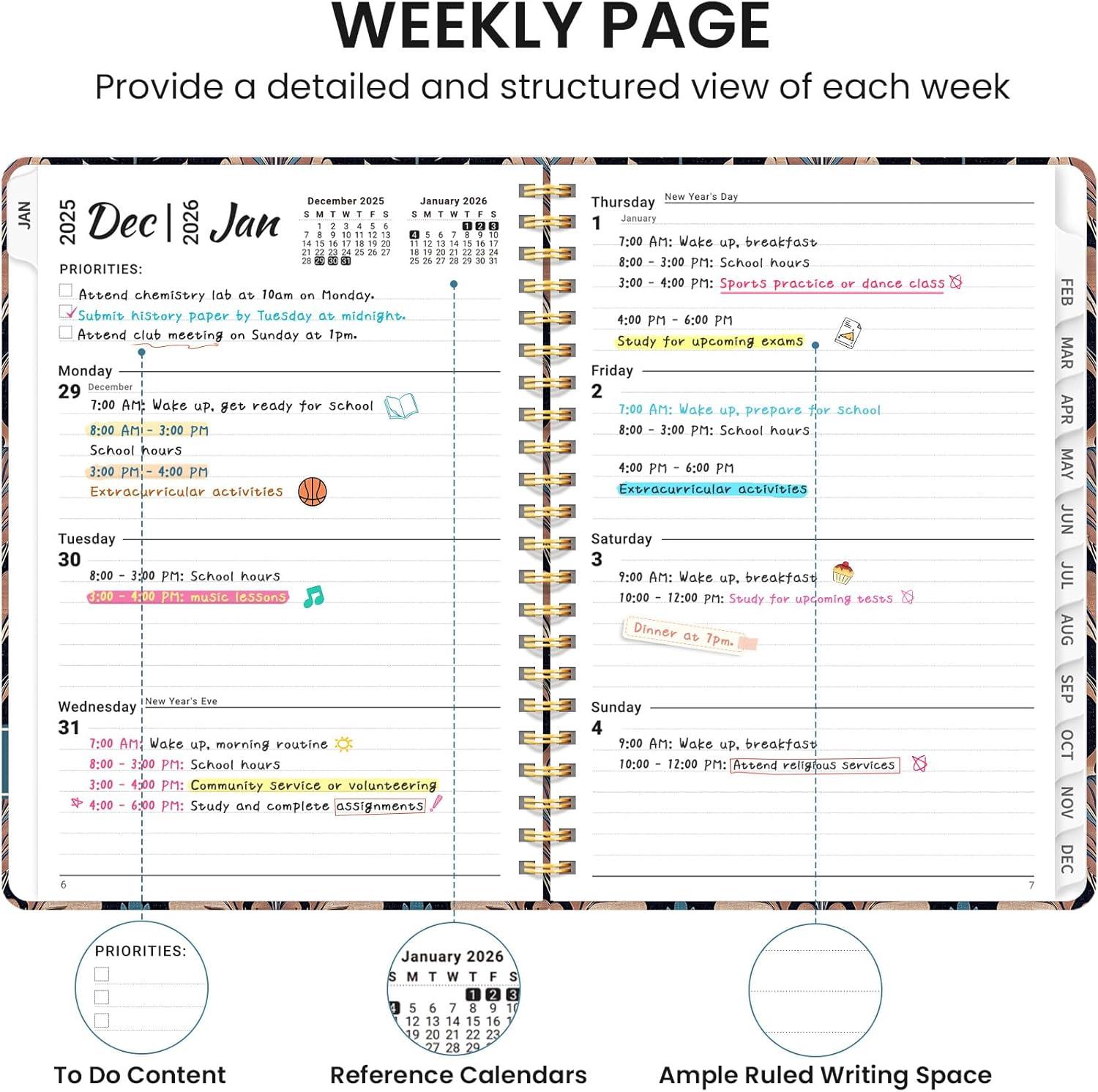 image:image2026 Planner Weekly and Monthly Calendar Planner for Women Jan 2026 Dec 2026 Hardcover Planning Agenda book with Tabs Spiral Bound Inner Pocket Perfect for School Office Supplies 63 x 85 ButterflyCRegal Petals