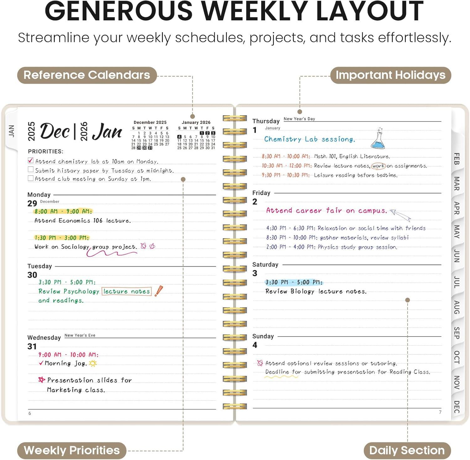 image:image2026 Planner Weekly and Monthly Calender Planner Jan 2026 to Dec 2026 Hardcover 2026 Calendar Book with Tabs amp Inner Pocket Office Home School Supplies for Women amp Men A5 63 x 85 PurpleDGray