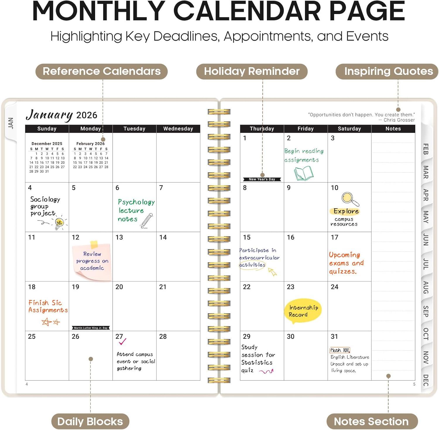 image:image2026 Planner Weekly and Monthly Calender Planner Jan 2026 to Dec 2026 Hardcover 2026 Calendar Book with Tabs amp Inner Pocket Office Home School Supplies for Women amp Men A5 63 x 85 PurpleDGray