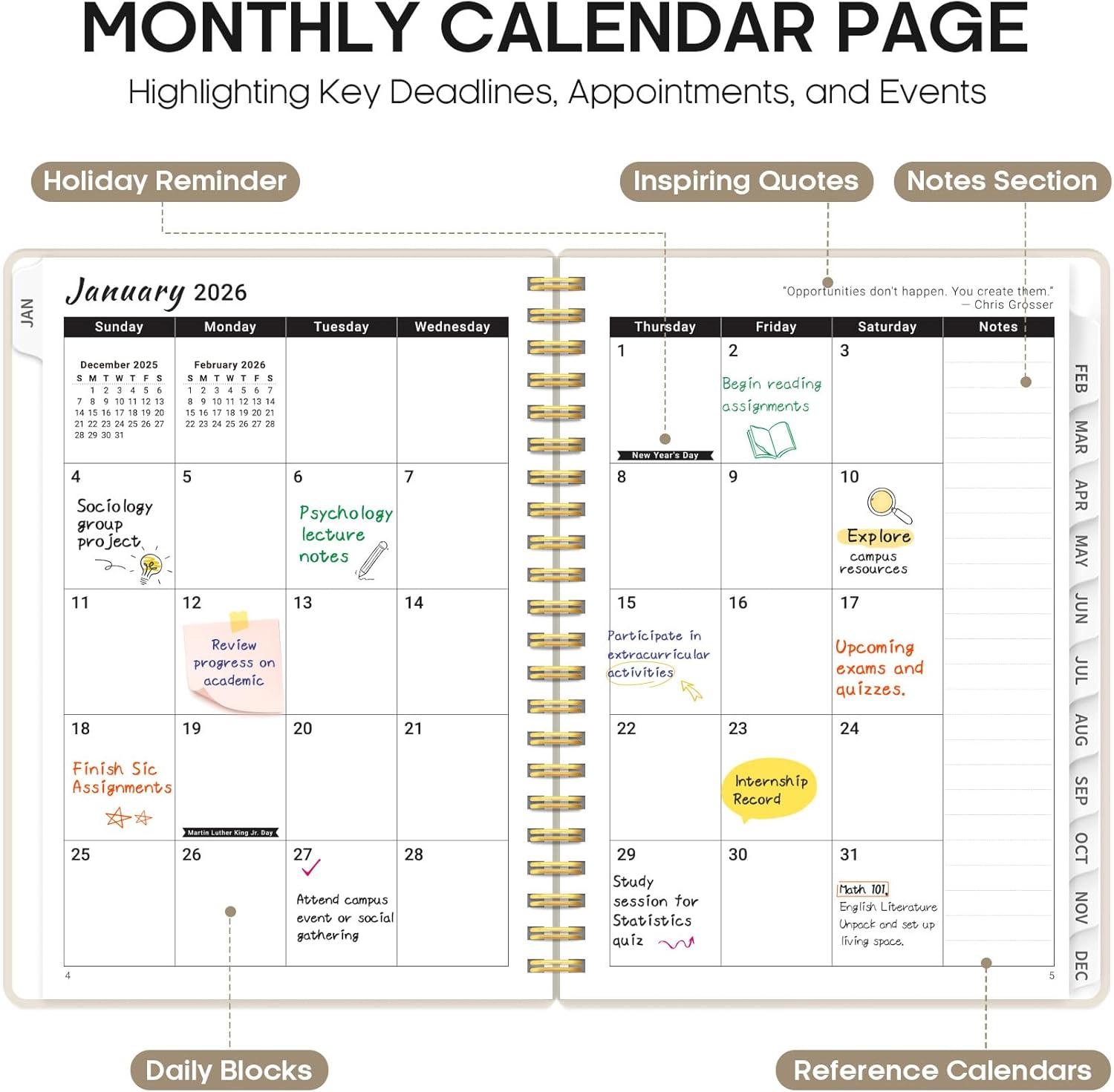 image:image2026 Planner Weekly and Monthly Calender Planner Jan 2026 to Dec 2026 Hardcover 2026 Calendar Book with Tabs amp Inner Pocket Office Home School Supplies for Women amp Men A5 63 x 85 PurpleDGray