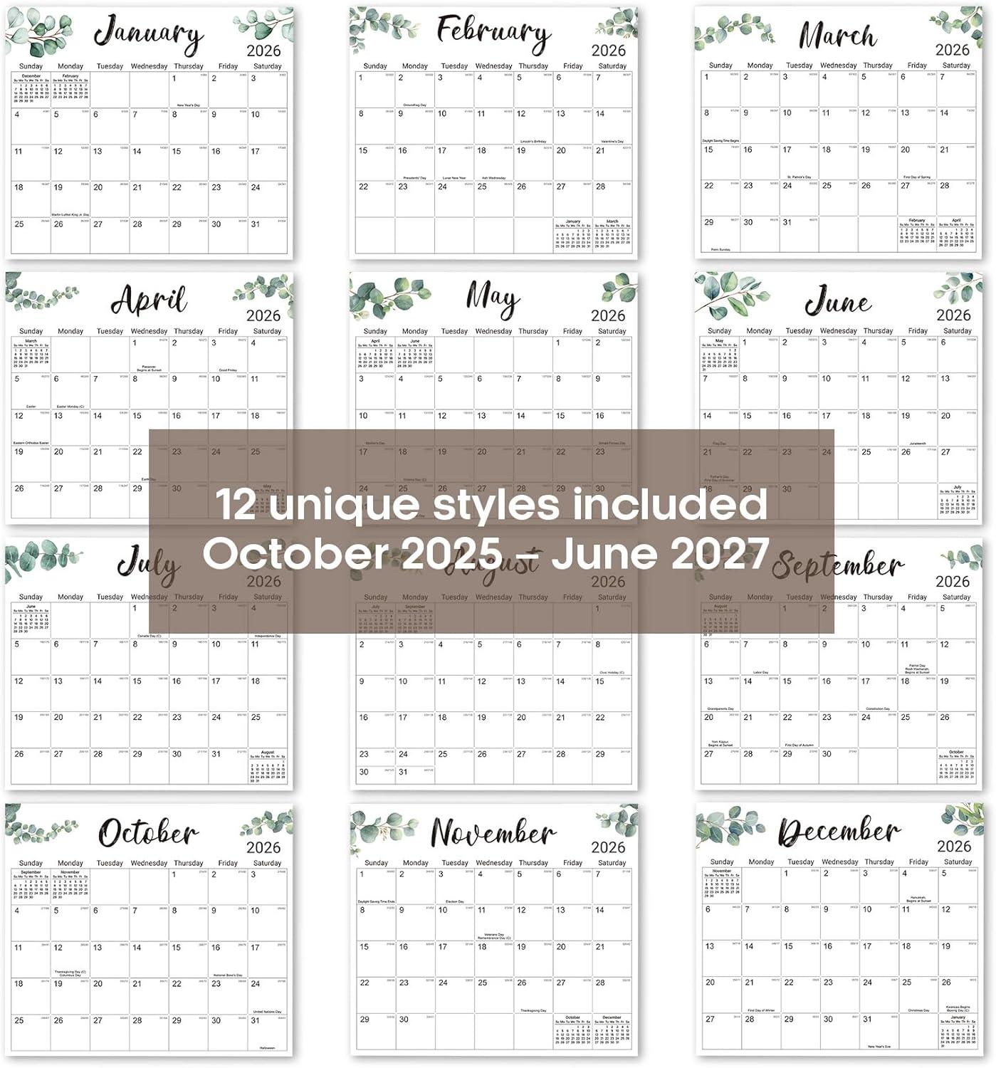 image:imageAesthetic 20252026 Magnetic Calendar for Refrigerator 21Month Fridge Calendar Magnet from October 2025 to June 2027 Greenery Design for Easy OrganizingaNature