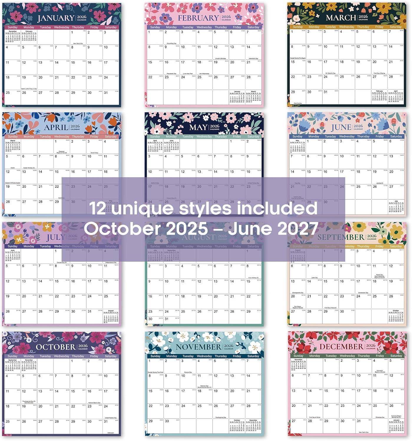 image:imageAesthetic 20252026 Magnetic Calendar for Refrigerator 21Month Fridge Calendar Magnet from October 2025 to June 2027 Greenery Design for Easy OrganizingbTwilight Petals