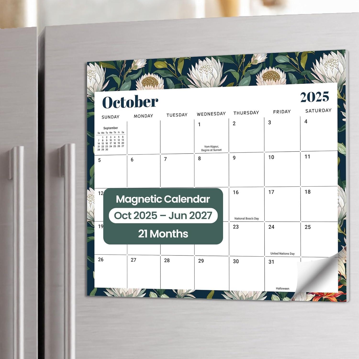 image:imageAesthetic 20252026 Magnetic Calendar for Refrigerator 21Month Fridge Calendar Magnet from October 2025 to June 2027 Greenery Design for Easy OrganizingcFloral Luxe