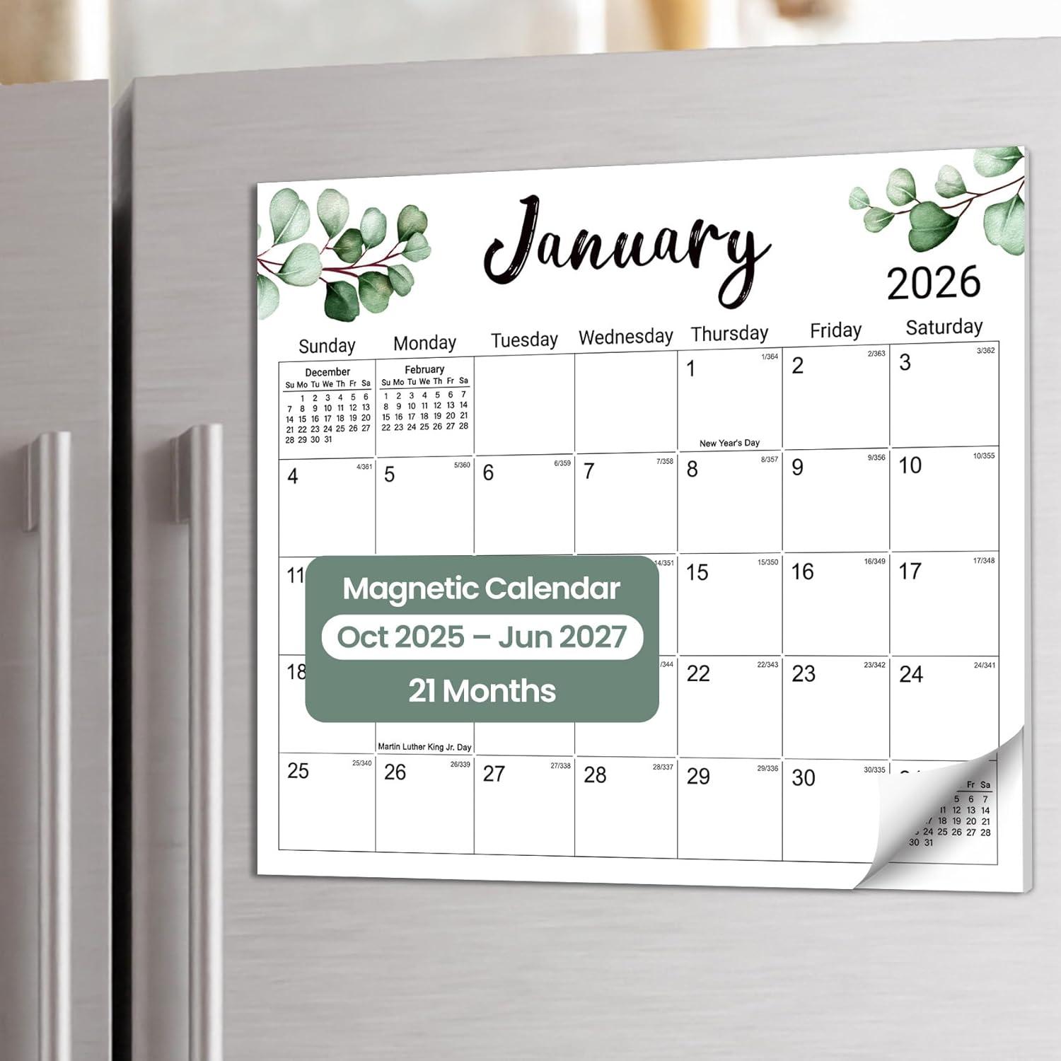 image:imageAesthetic 20252026 Magnetic Calendar for Refrigerator 21Month Fridge Calendar Magnet from October 2025 to June 2027 Greenery Design for Easy OrganizingaNature