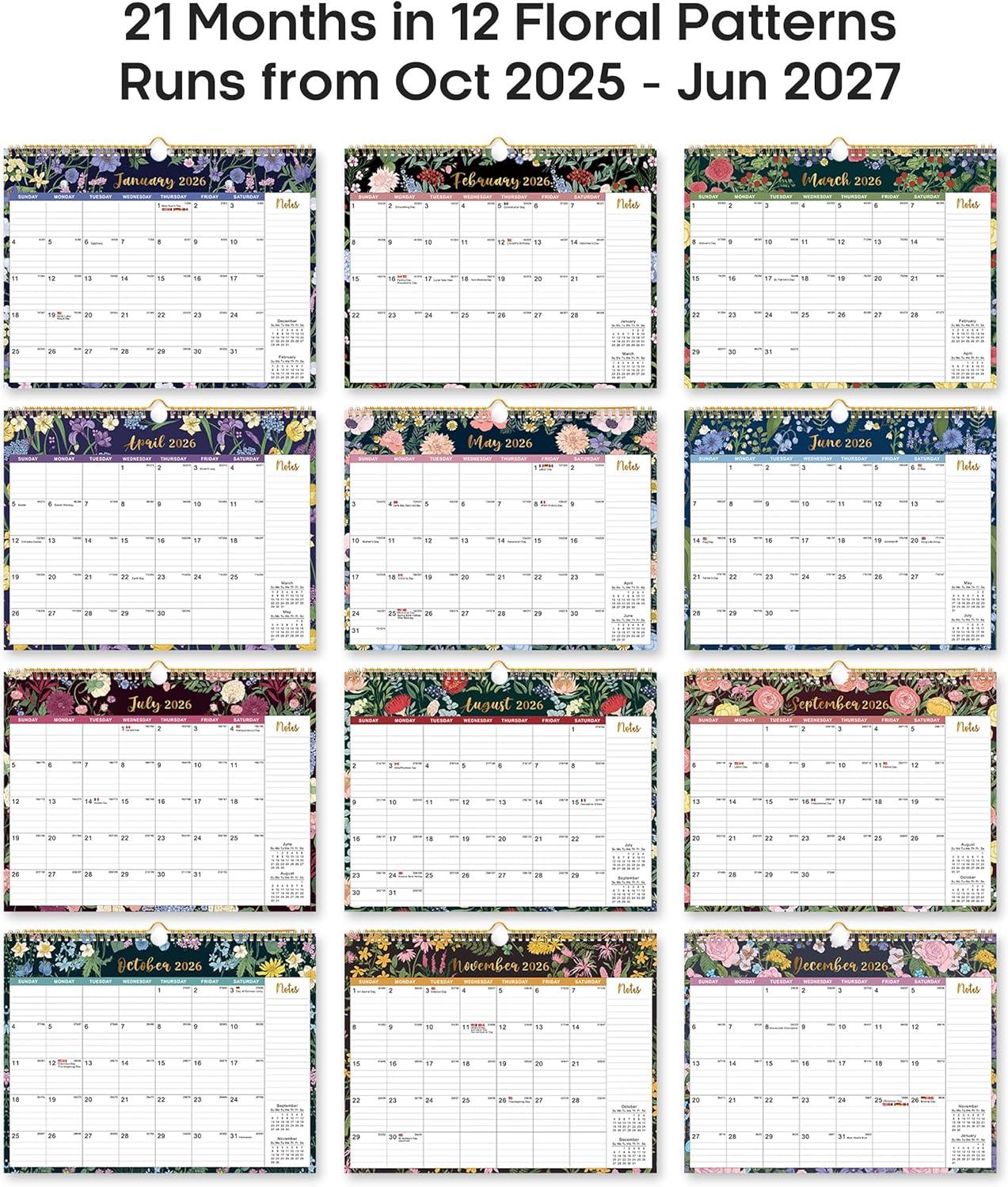 image:imageCalendar 20262027 21Month Wall Calendar Runs Until Jun 2027115 x 147Large Monthly Calendar with TwinWire Binding Perfect for Home or Office Midnight GardenBMidnight Garden