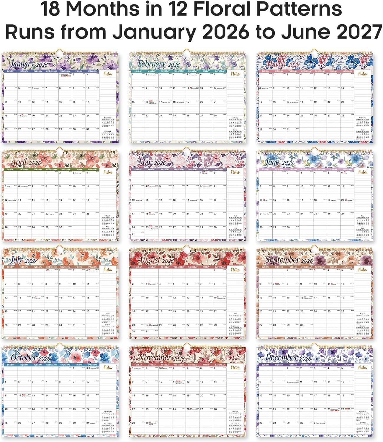image:imageCalendar 20262027 21Month Wall Calendar Runs Until Jun 2027115 x 147Large Monthly Calendar with TwinWire Binding Perfect for Home or Office Midnight GardenIPastel Bloom