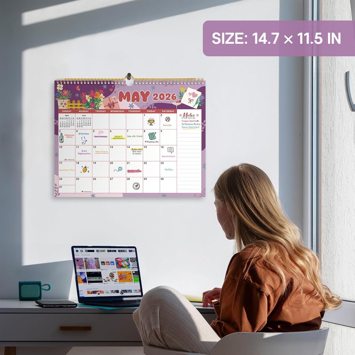 image:imageCalendar 20262027 21Month Wall Calendar Runs Until Jun 2027115 x 147Large Monthly Calendar with TwinWire Binding Perfect for Home or Office Midnight GardenEWatercolor Festival