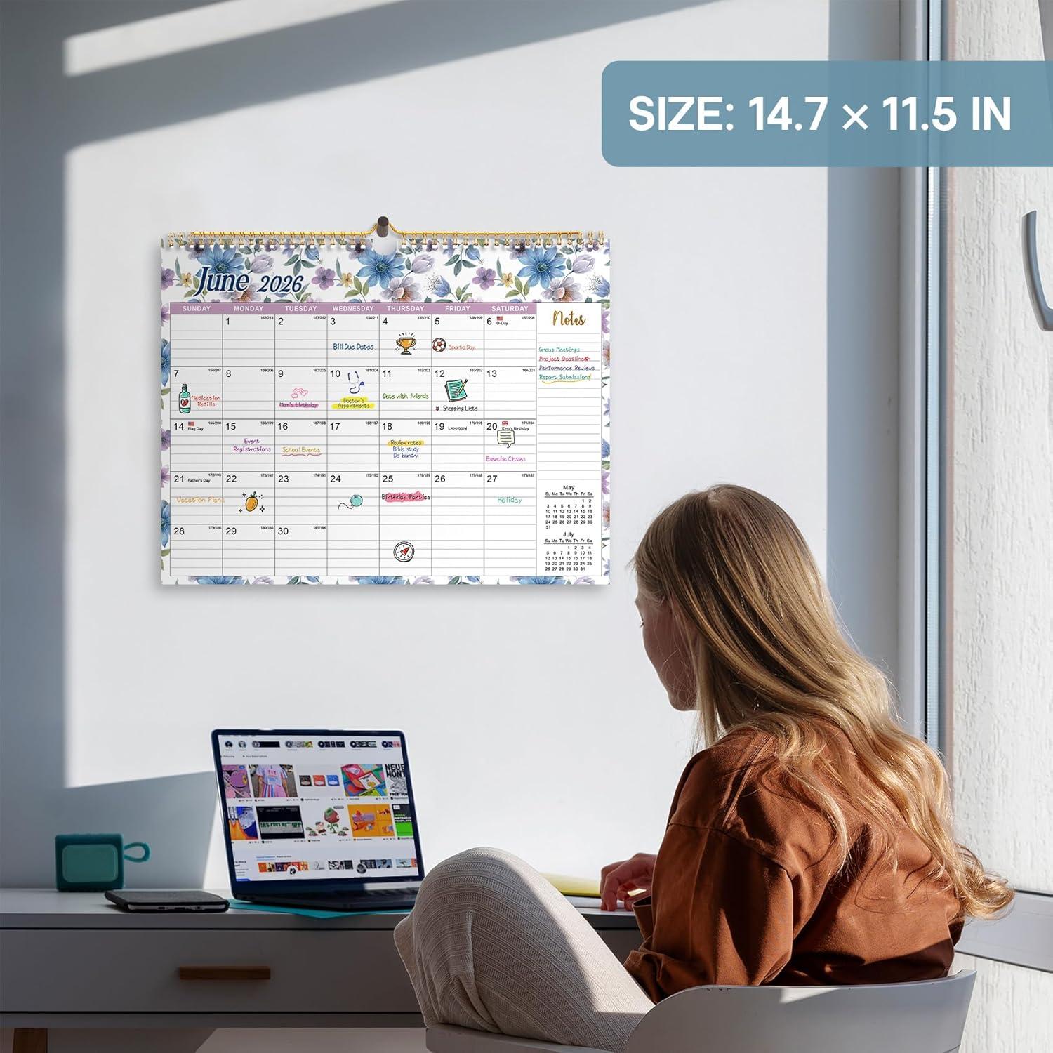image:imageCalendar 20262027 21Month Wall Calendar Runs Until Jun 2027115 x 147Large Monthly Calendar with TwinWire Binding Perfect for Home or Office Midnight GardenIPastel Bloom