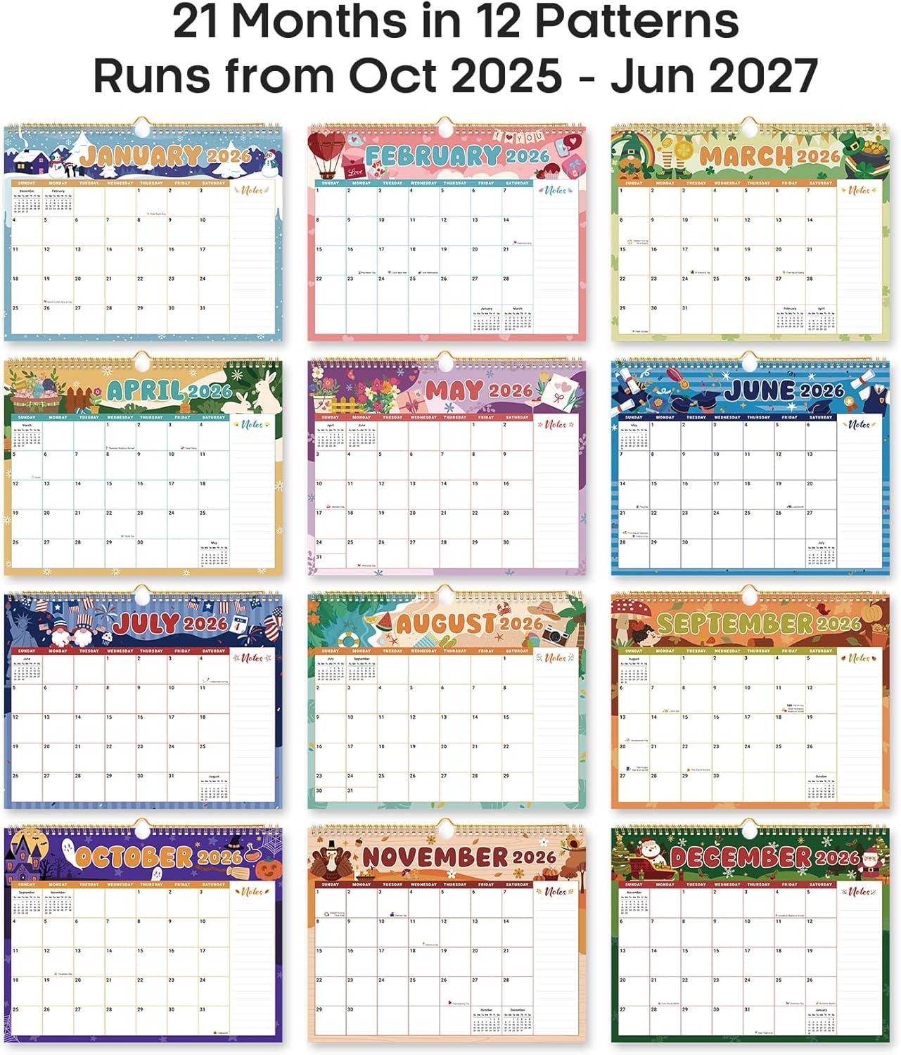 image:imageCalendar 20262027 21Month Wall Calendar Runs Until Jun 2027115 x 147Large Monthly Calendar with TwinWire Binding Perfect for Home or Office Midnight GardenEWatercolor Festival