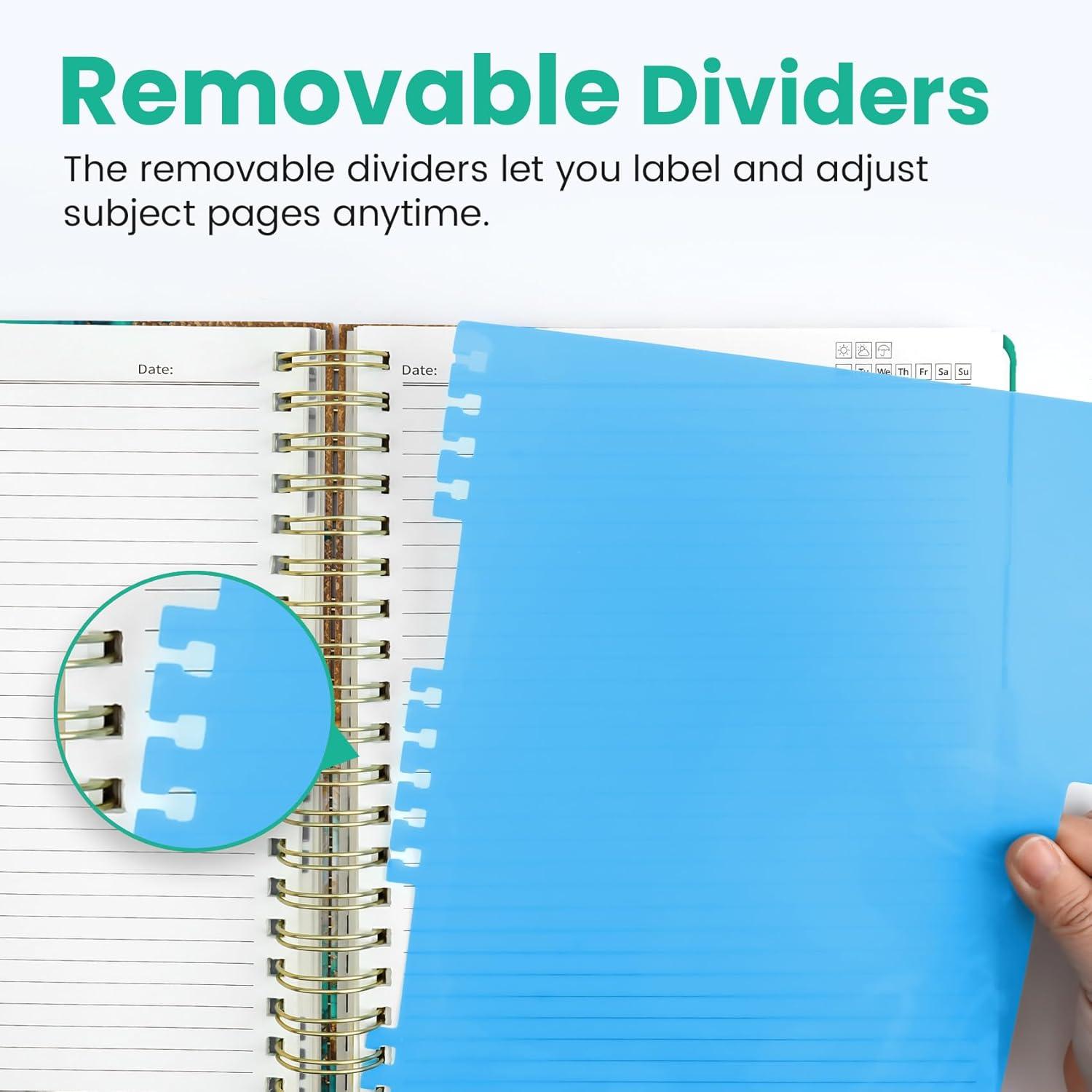 image:imageLarge Lined Spiral Journal for Women Cute Hardcover 5 Subject Notebook for Work 85 x 11 with Removable Dividers amp Tabs College Ruled 280 Pages Aesthetic Journal for Work School amp Note Taking Garden of WhimsyB Emerald Shores