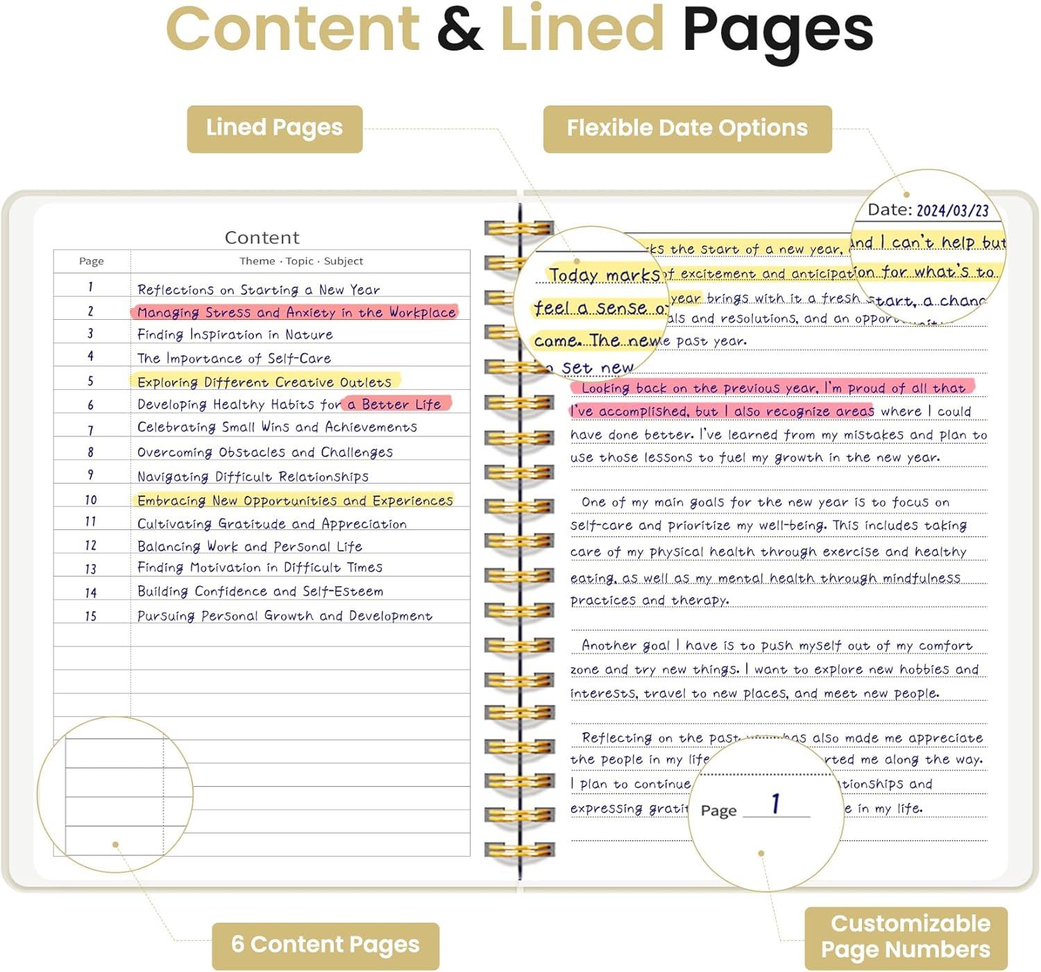 image:imageLined Spiral Notebook Journal for Work 300 Pages Thick B5 71x10 College Ruled Journal for Women amp Writing Hardcover Notebook for Note Taking Perfect for Office Home School Midnight BloomCGrey Beige