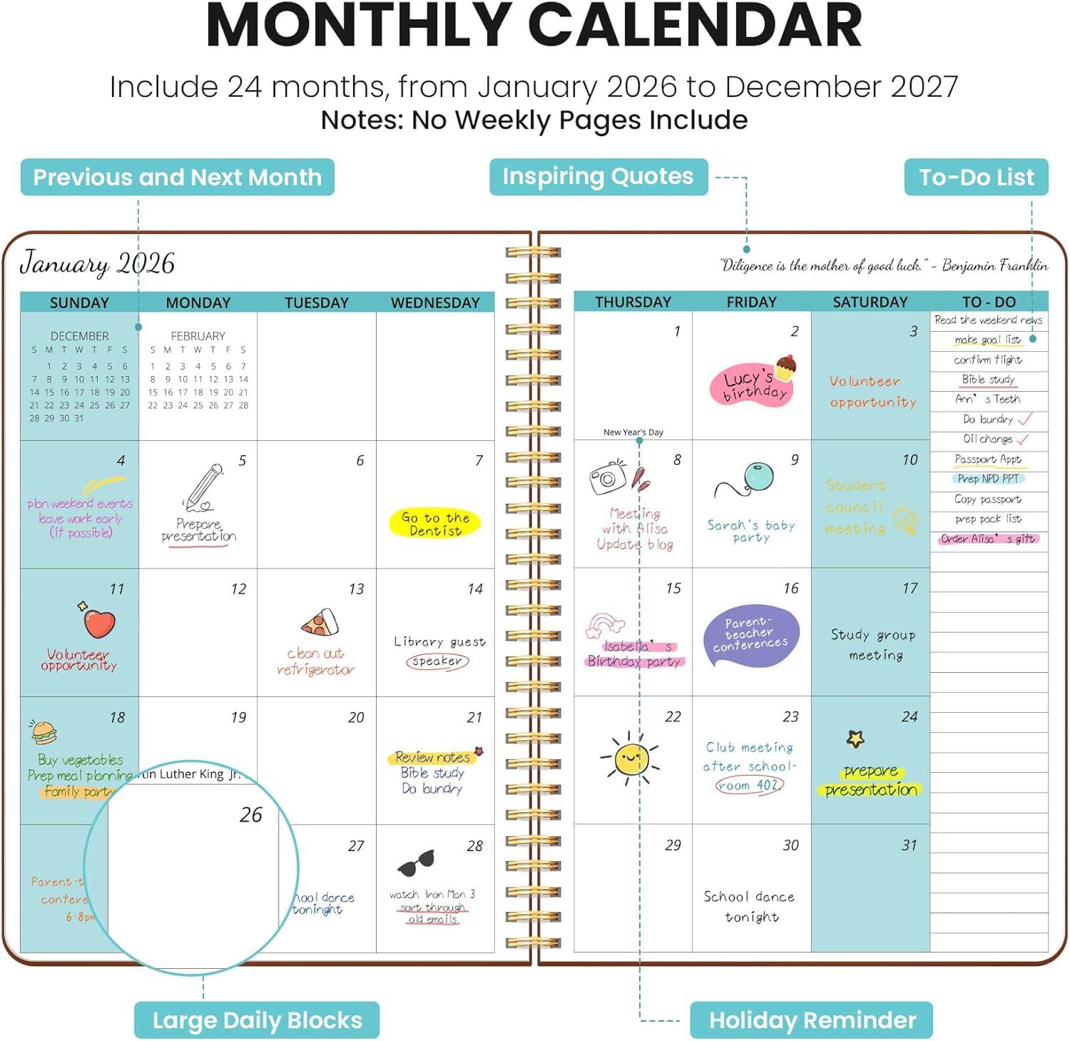 image:imageMonthly Planner 20252027 2 Year Months Planner Calendar 20252027 July 2025 June 2027 7 x 10 2527 Monthly Calendar Planner 24 Months Perfect for School Office Home Planning GreenERust Brown
