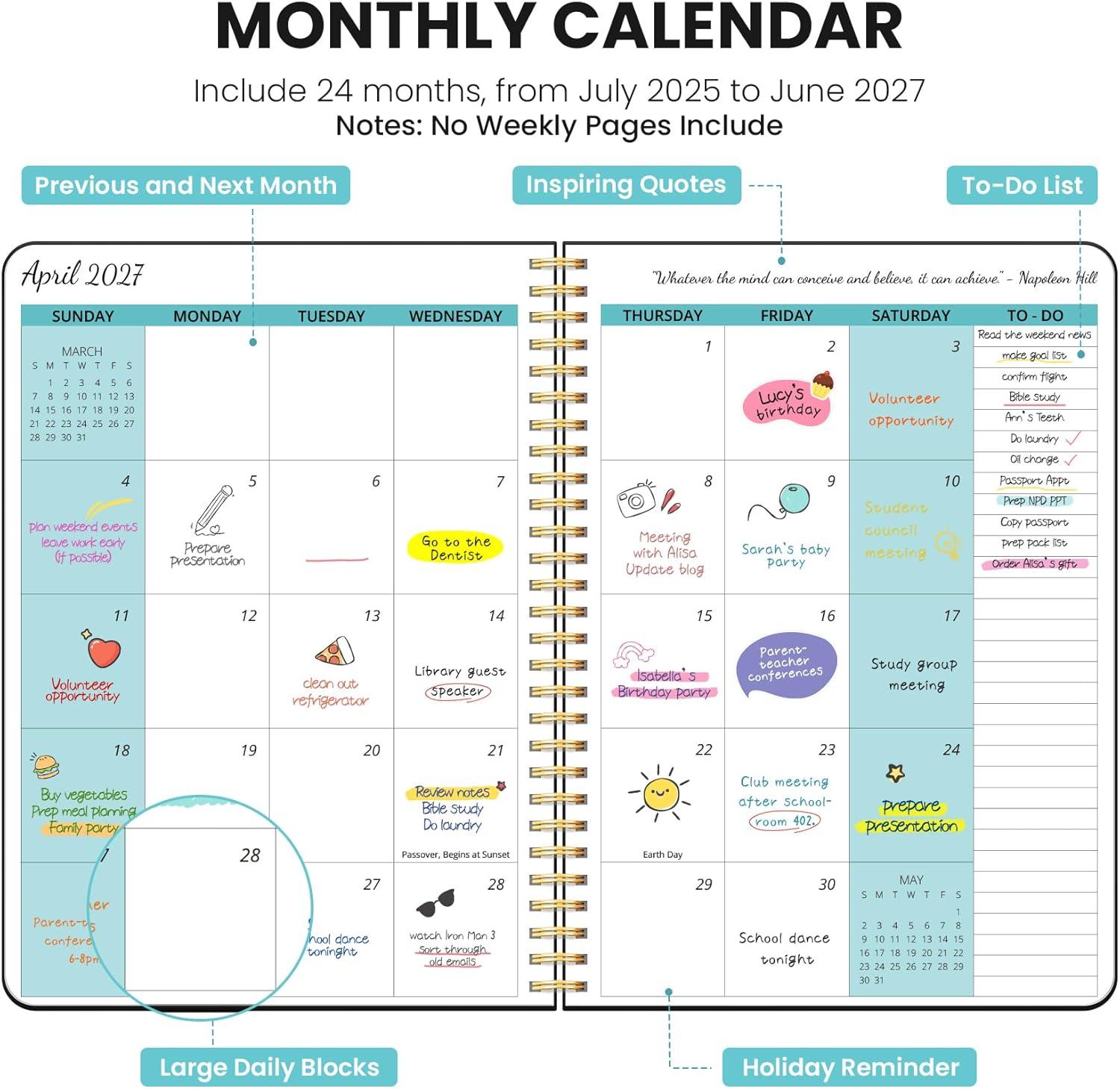 image:imageMonthly Planner 20252027 2 Year Months Planner Calendar 20252027 July 2025 June 2027 7 x 10 2527 Monthly Calendar Planner 24 Months Perfect for School Office Home Planning GreenCBlack