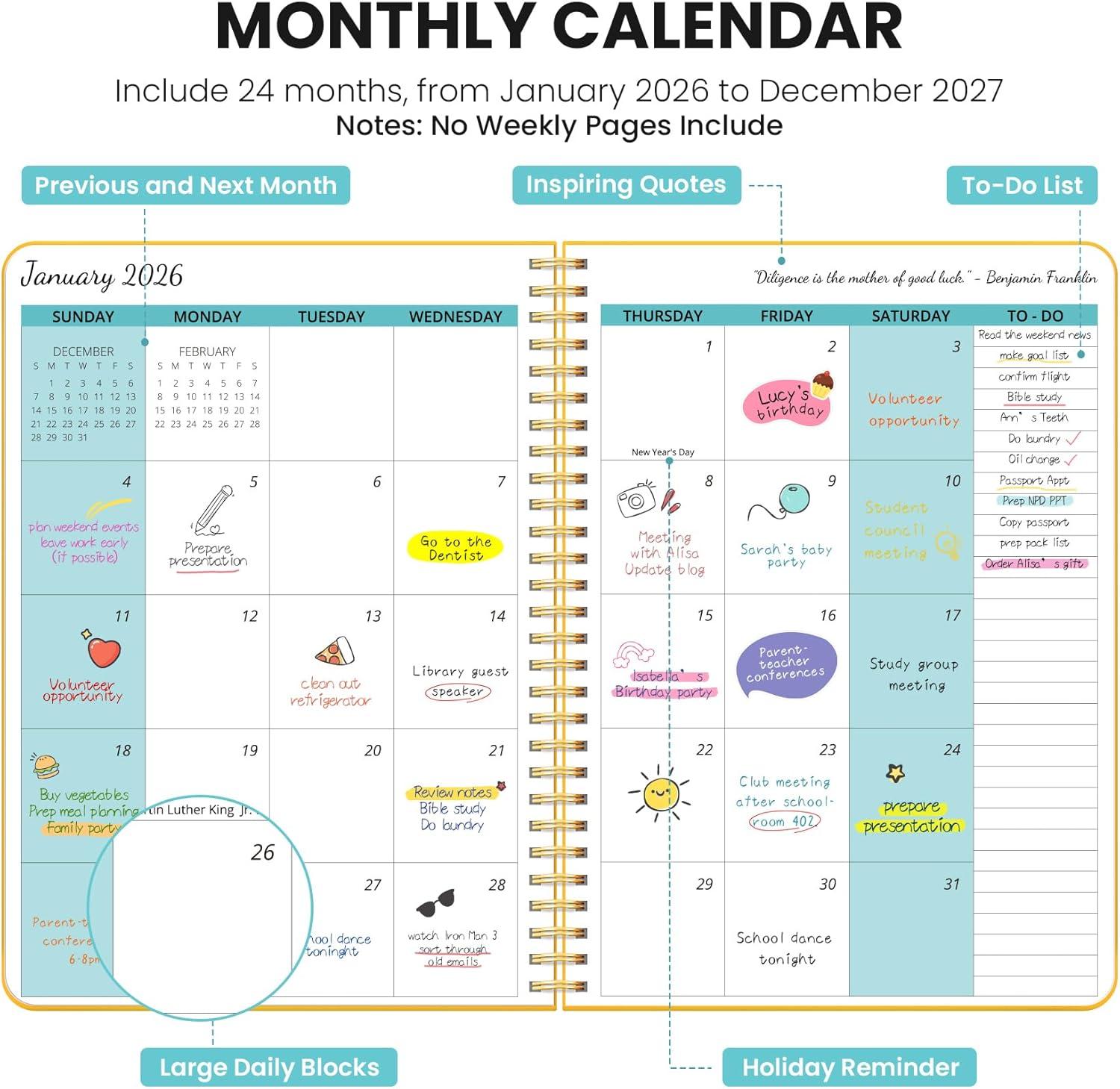 image:imageMonthly Planner 20252027 2 Year Months Planner Calendar 20252027 July 2025 June 2027 7 x 10 2527 Monthly Calendar Planner 24 Months Perfect for School Office Home Planning GreenDYellow