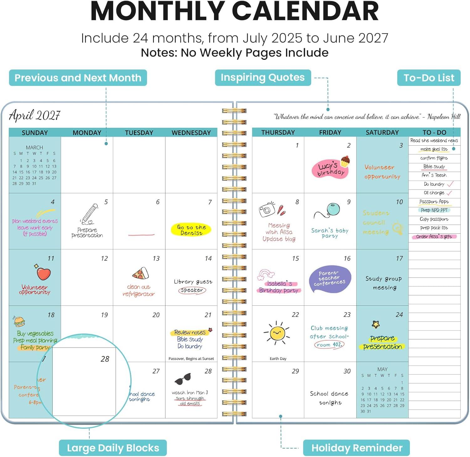 image:imageMonthly Planner 20252027 2 Year Months Planner Calendar 20252027 July 2025 June 2027 7 x 10 2527 Monthly Calendar Planner 24 Months Perfect for School Office Home Planning GreenEBaby Blue
