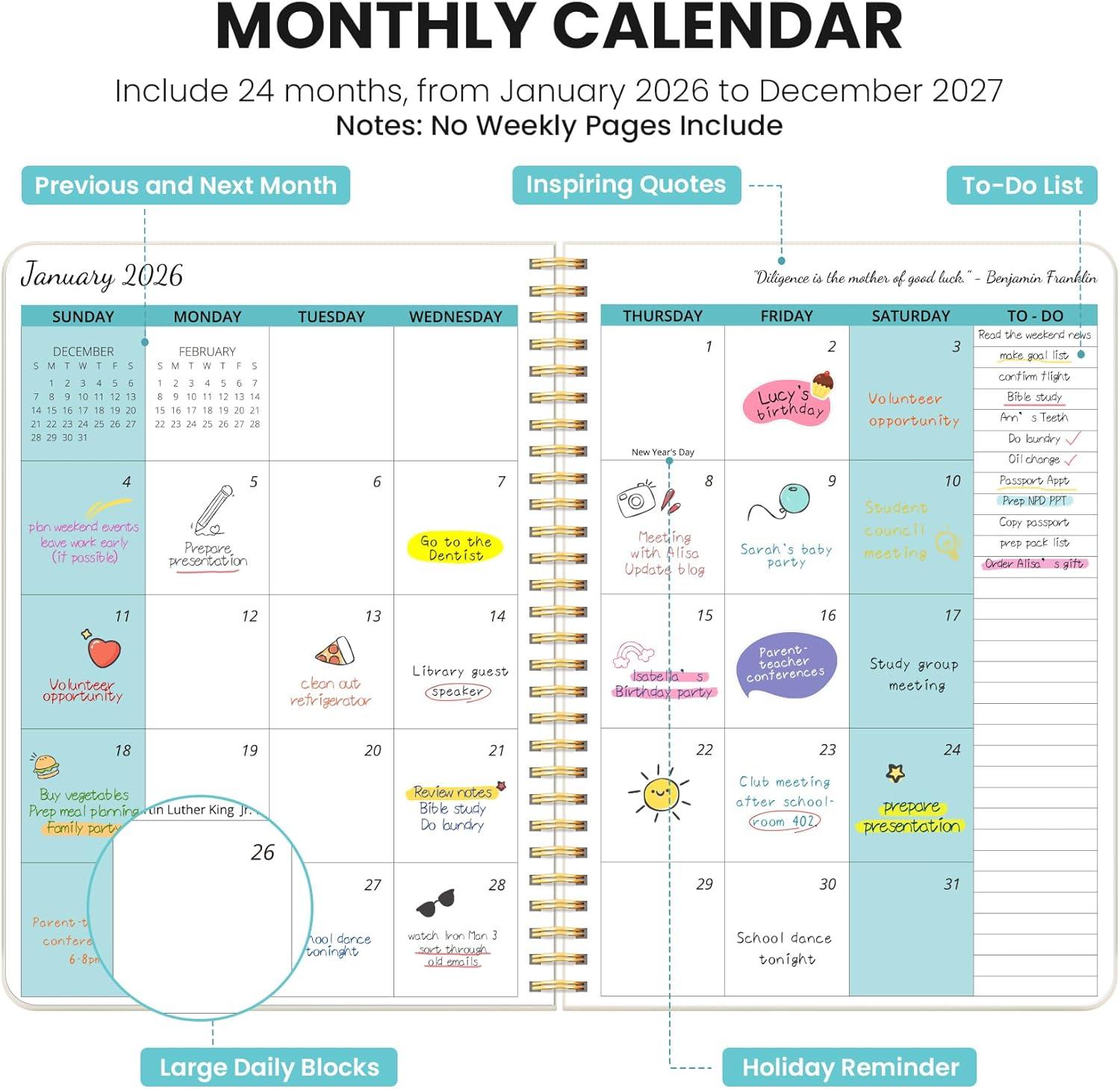 image:imageMonthly Planner 20262027 2 Year Months Calendar Planner 20262027 Runs from January 2026 December 2027 7 x 10 24 Months Perfect for School Office Home Planning Distant PeaksGBeige