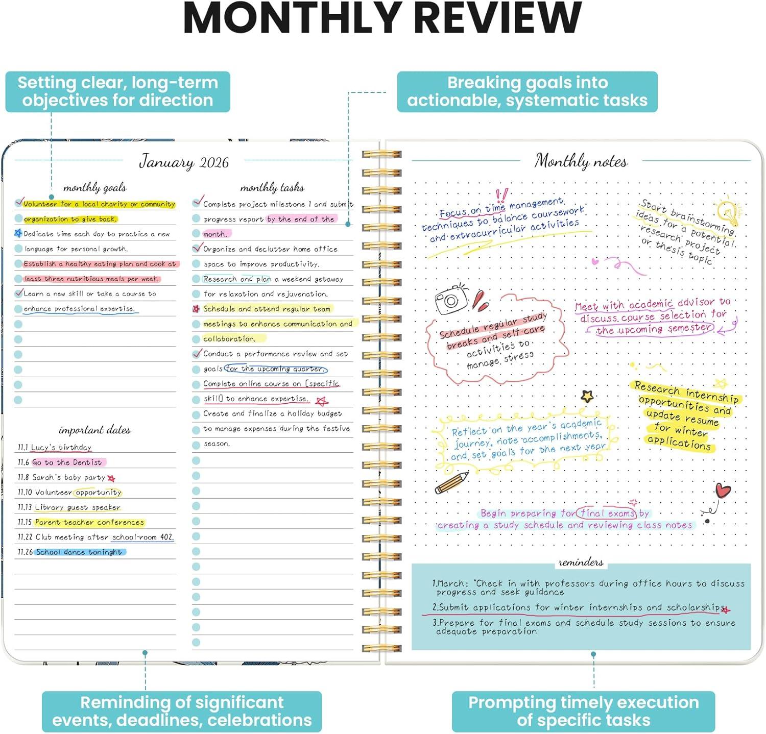 image:imageMonthly Planner 20262027 Aesthetic 2 Year Months Planner Calendar 24Months from January 2026 December 2027 2627 Monthly Calendar Planner Perfect for School Office Home 7 x 10 Midnight BloomTAzure Wings